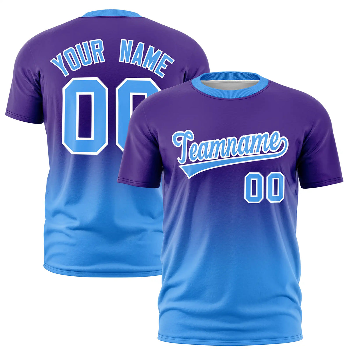 Custom Purple-Powder Blue Gradient Fashion Design Performance T-Shirt
