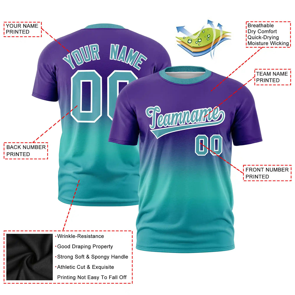 Custom Purple-Aqua Gradient Fashion Design Performance T-Shirt