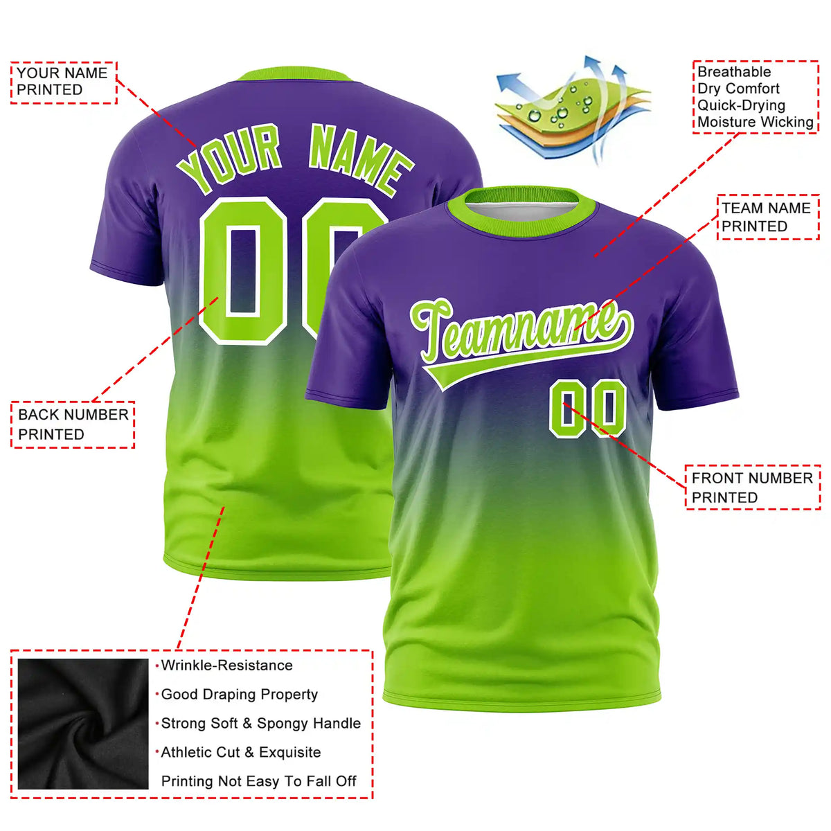 Custom Purple-Neon Green Gradient Fashion Design Performance T-Shirt