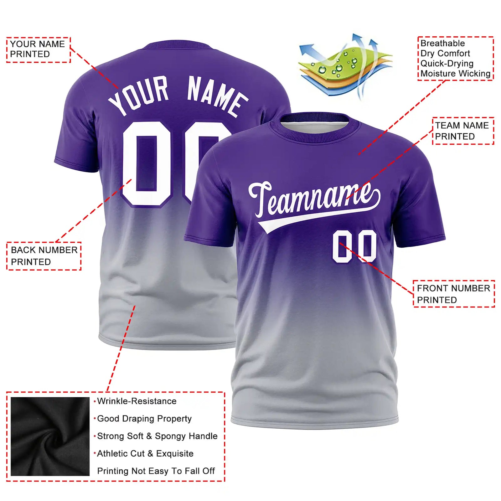 Custom Purple-Gray Gradient Fashion Design Performance T-Shirt