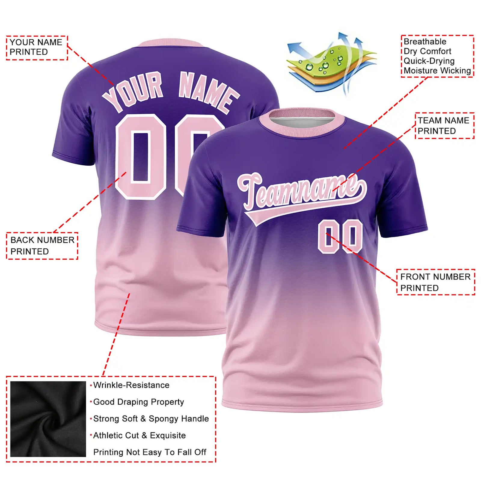 Custom Purple-Light Pink Gradient Fashion Design Performance T-Shirt