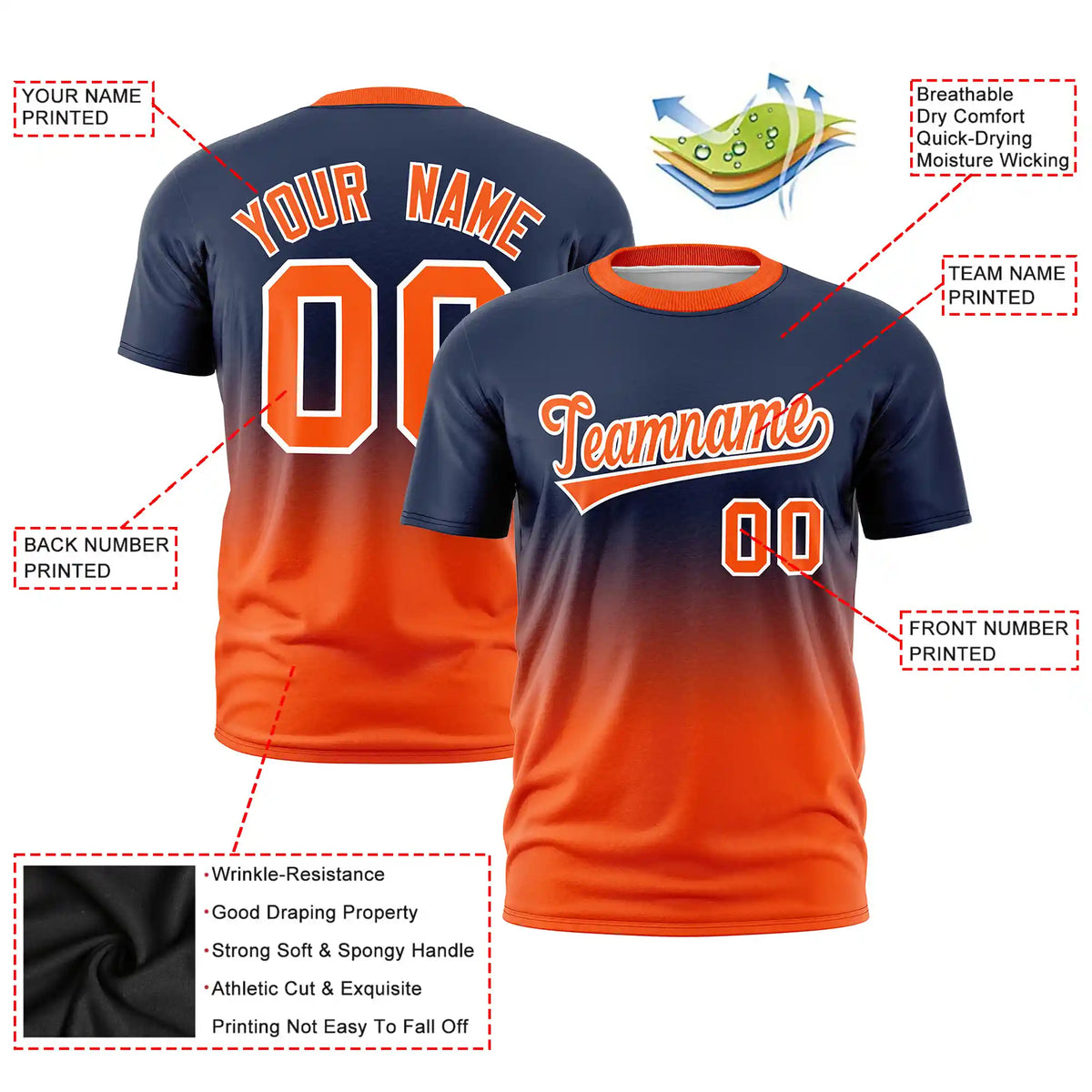 Custom Navy-Orange Gradient Fashion Design Performance T-Shirt