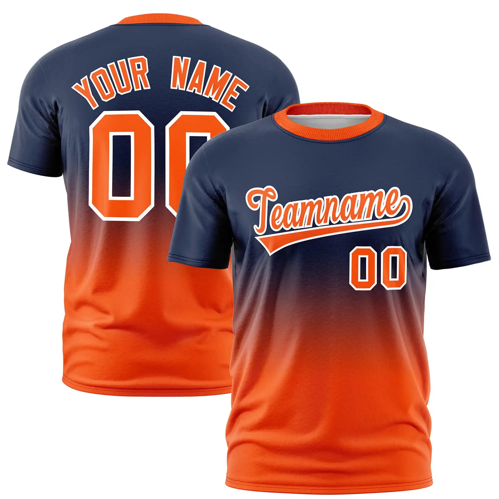 Custom Navy-Orange Gradient Fashion Design Performance T-Shirt