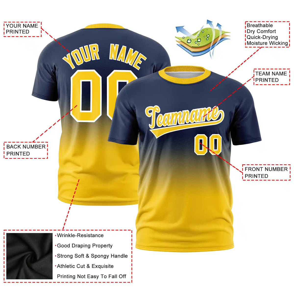 Custom Navy-Gold01 Gradient Fashion Design Performance T-Shirt
