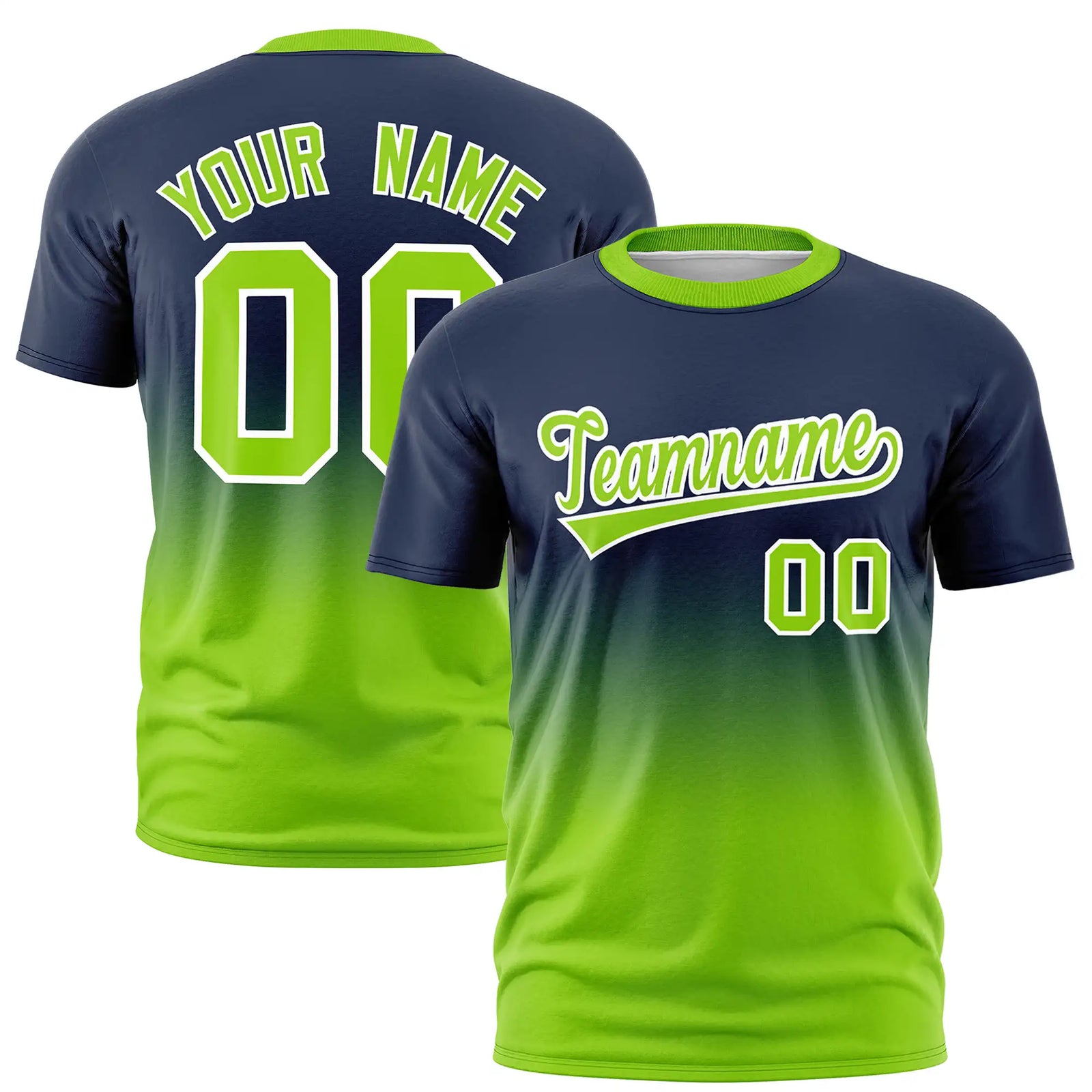 Custom Navy-Neon Green Gradient Fashion Design Performance T-Shirt