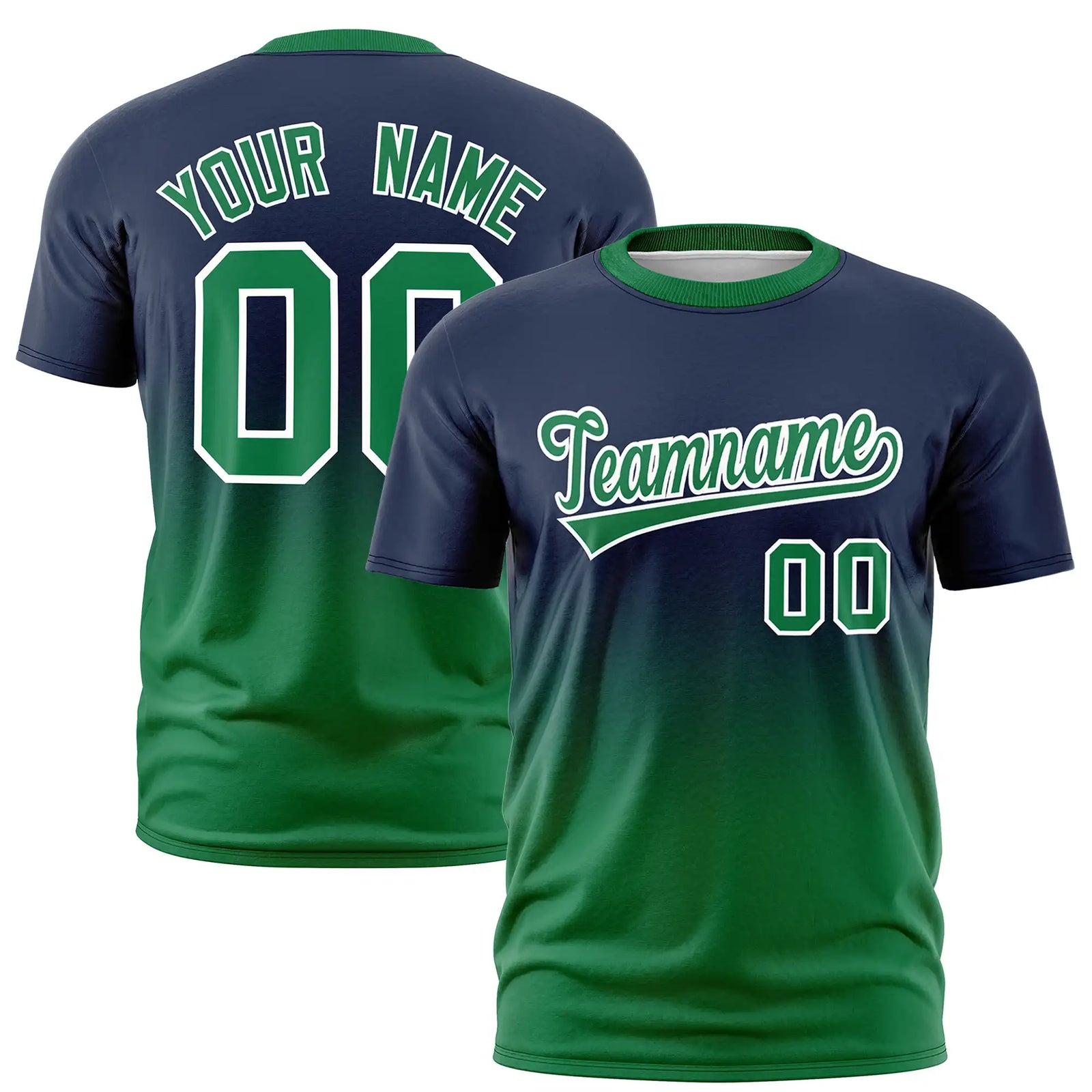 Custom Navy-Kelly Green Gradient Fashion Design Performance T-Shirt