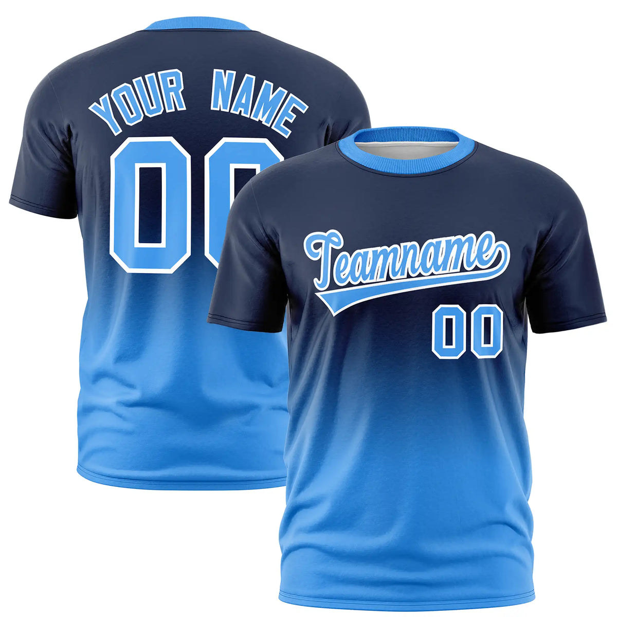 Custom Navy-Powder Blue Gradient Fashion Design Performance T-Shirt