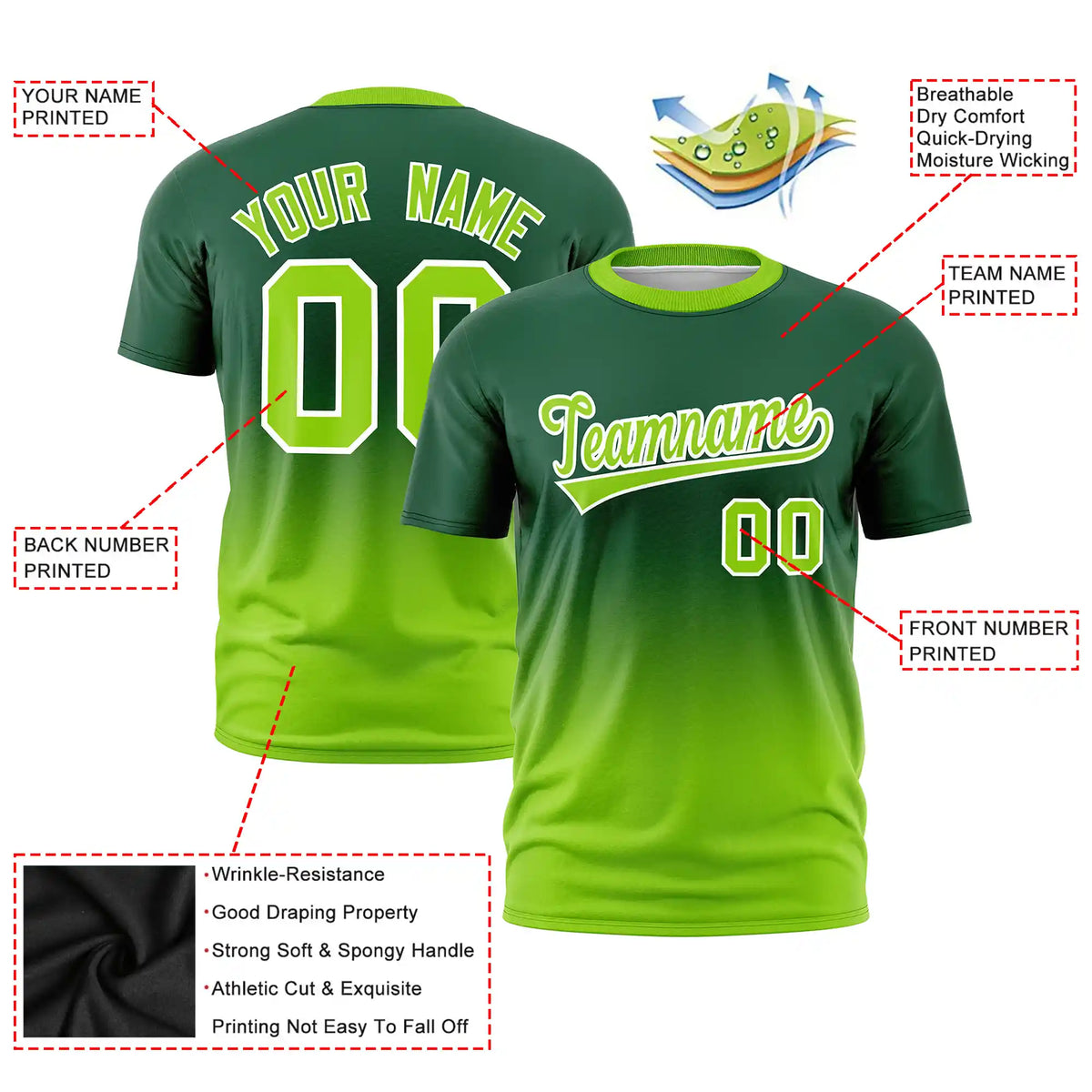 Custom Green-Neon Green Gradient Fashion Design Performance T-Shirt