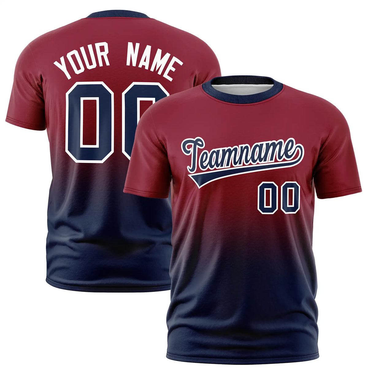 Custom Crimson-Navy Gradient Fashion Design Performance T-Shirt