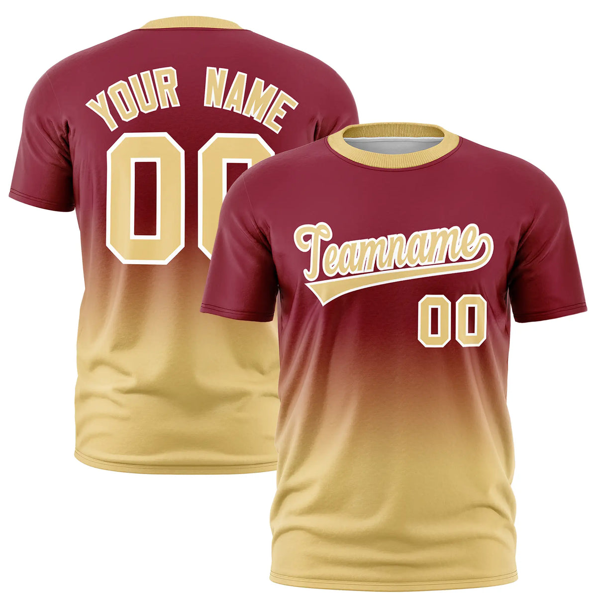 Custom Crimson-Khaki Gradient Fashion Design Performance T-Shirt