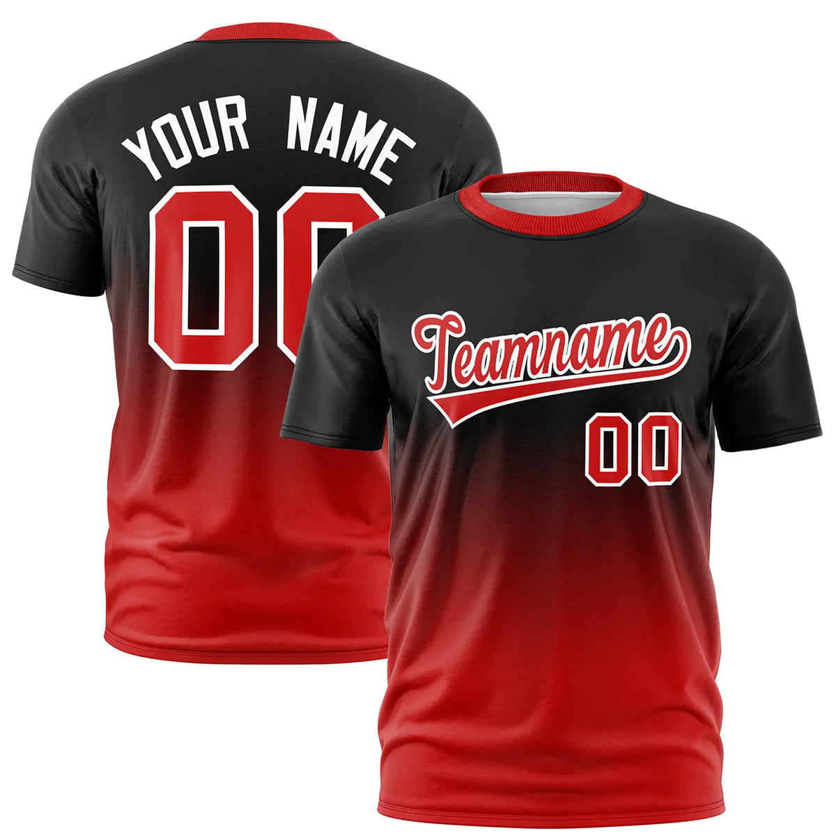 Custom Black-Red Gradient Fashion Design Performance T-Shirt