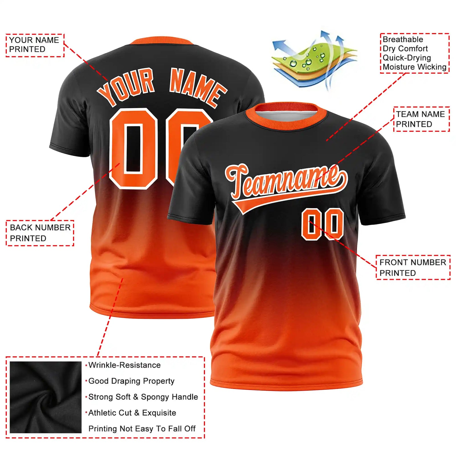 Custom Black-Orange Gradient Fashion Design Performance T-Shirt