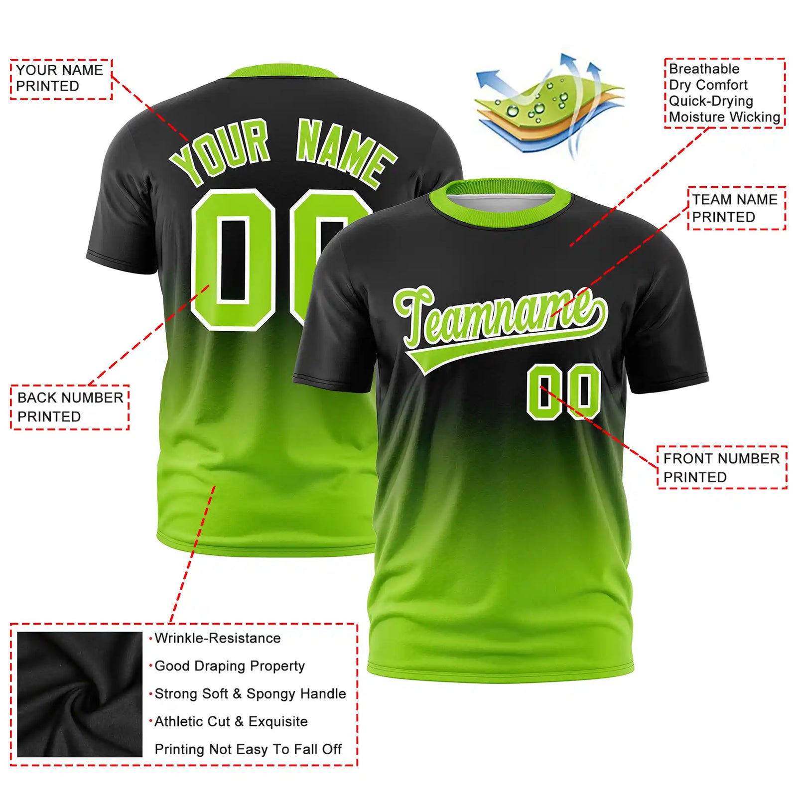 Custom Black-Neon Green Gradient Fashion Design Performance T-Shirt