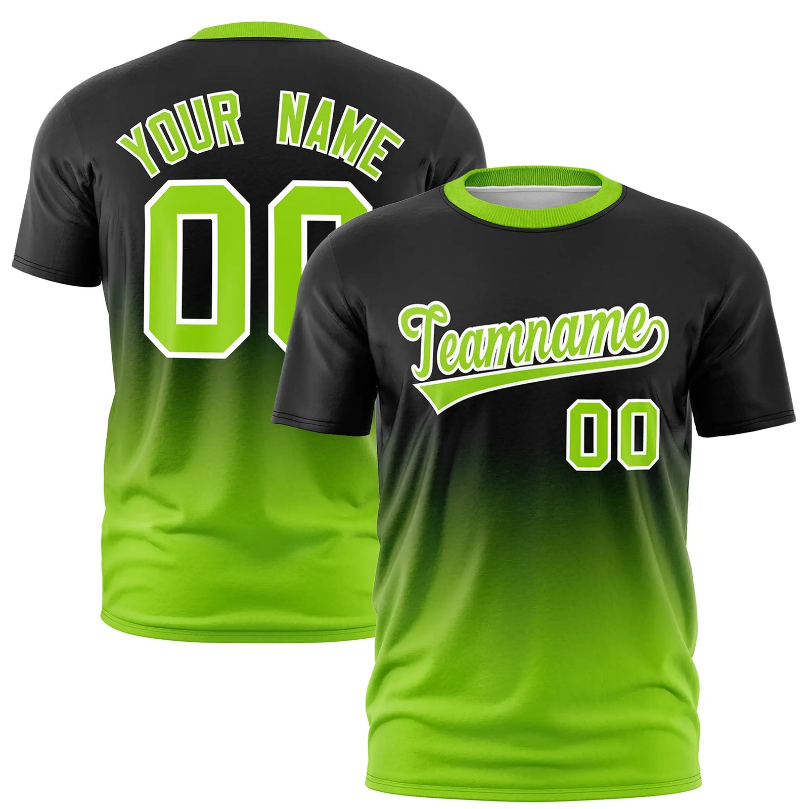 Custom Black-Neon Green Gradient Fashion Design Performance T-Shirt