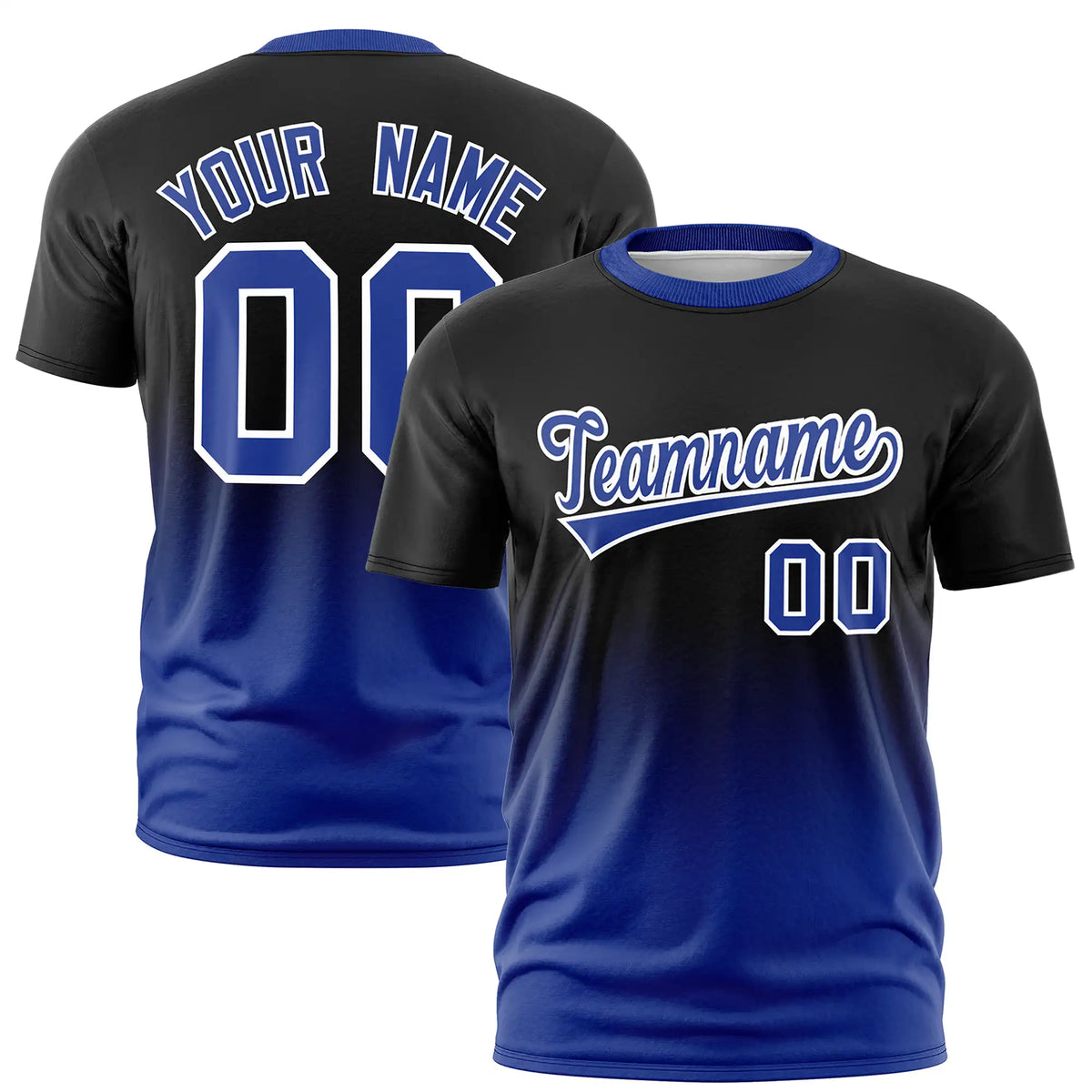 Custom Black-Royal Blue Gradient Fashion Design Performance T-Shirt