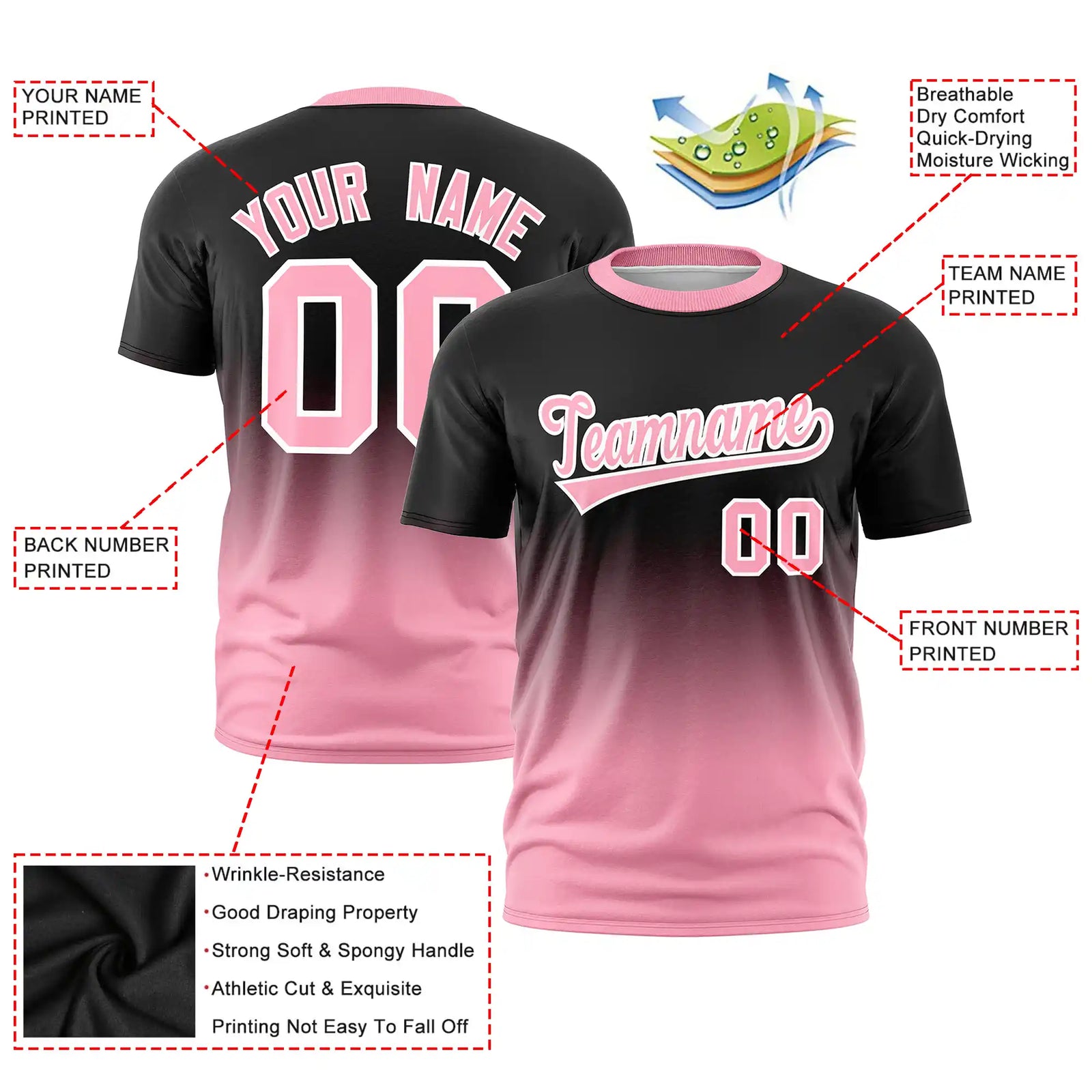 Custom Black-Light Pink Gradient Fashion Design Performance T-Shirt