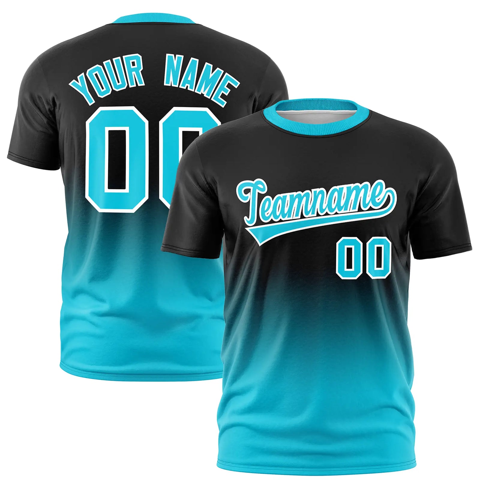 Custom Black-Sky Blue Gradient Fashion Design Performance T-Shirt