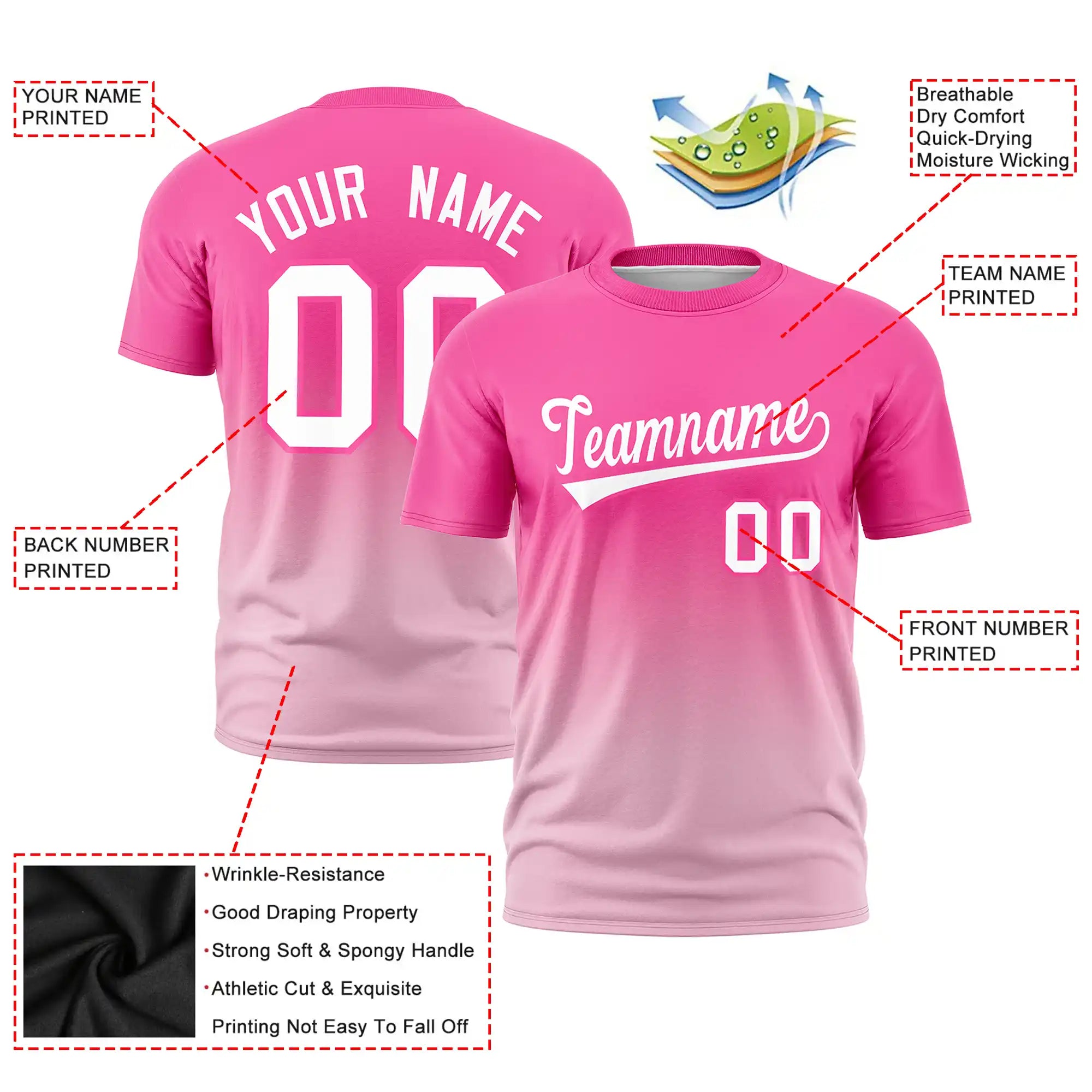 Custom Pink-Light Pink Gradient Fashion Design Performance T-Shirt