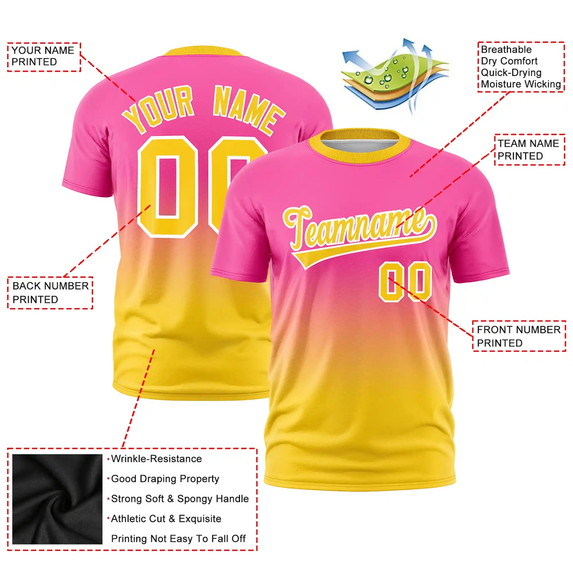 Custom Pink-Gold01 Gradient Fashion Design Performance T-Shirt