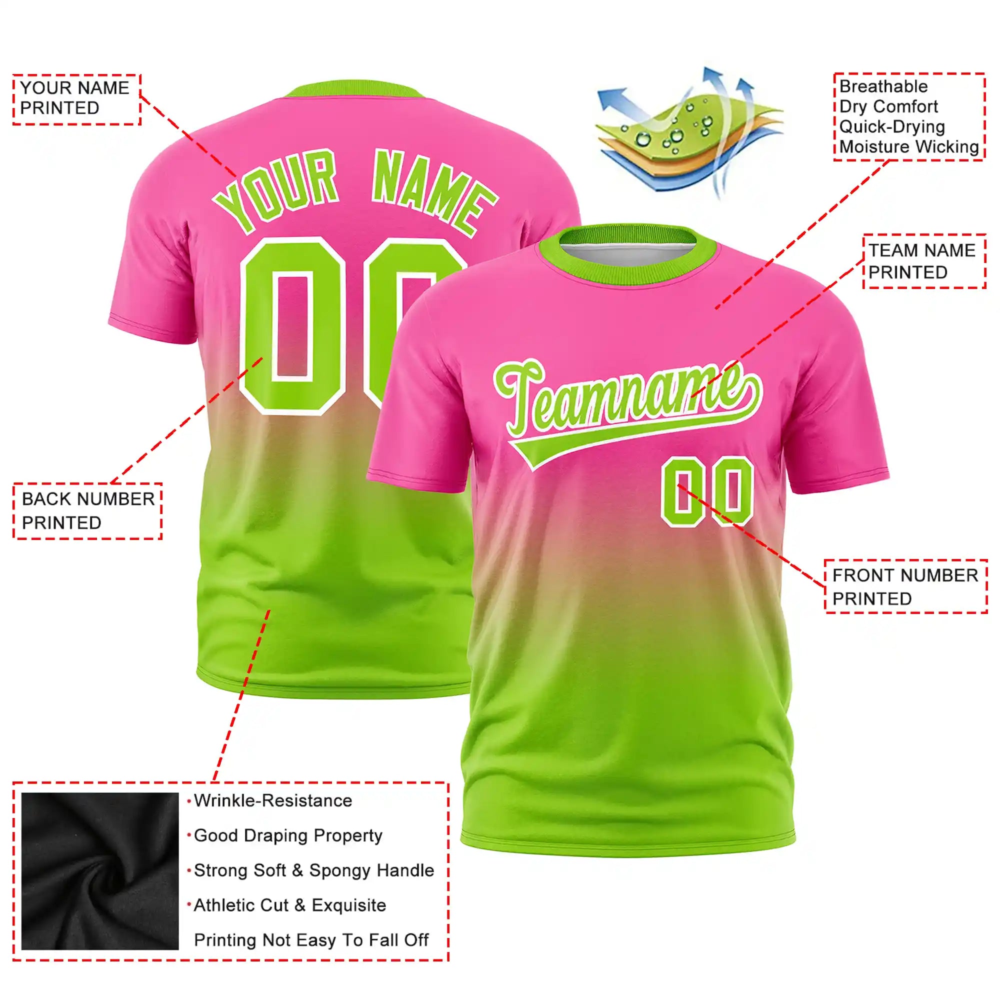 Custom Pink-Neon Green Gradient Fashion Design Performance T-Shirt