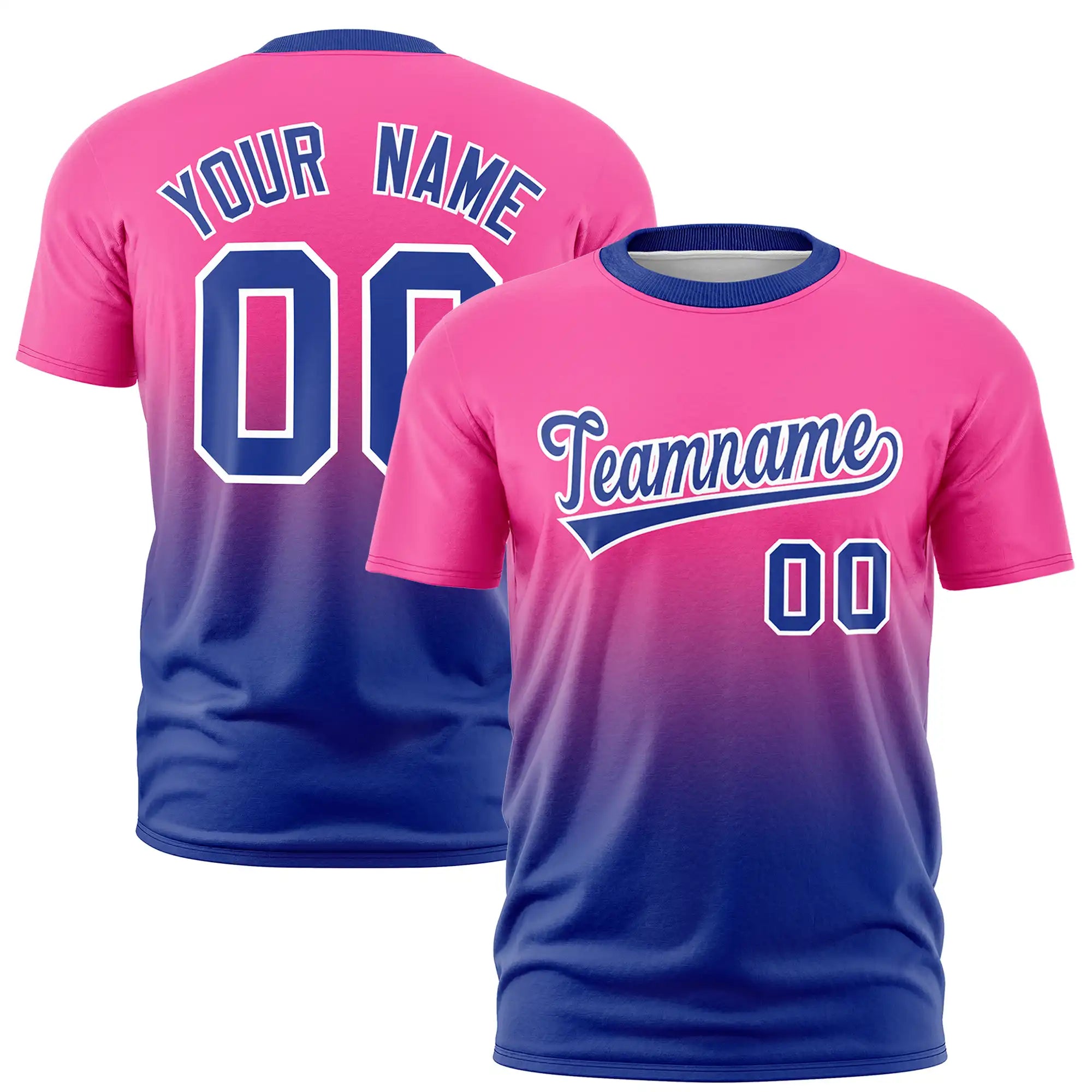 Custom Pink-Royal Blue Gradient Fashion Design Performance T-Shirt