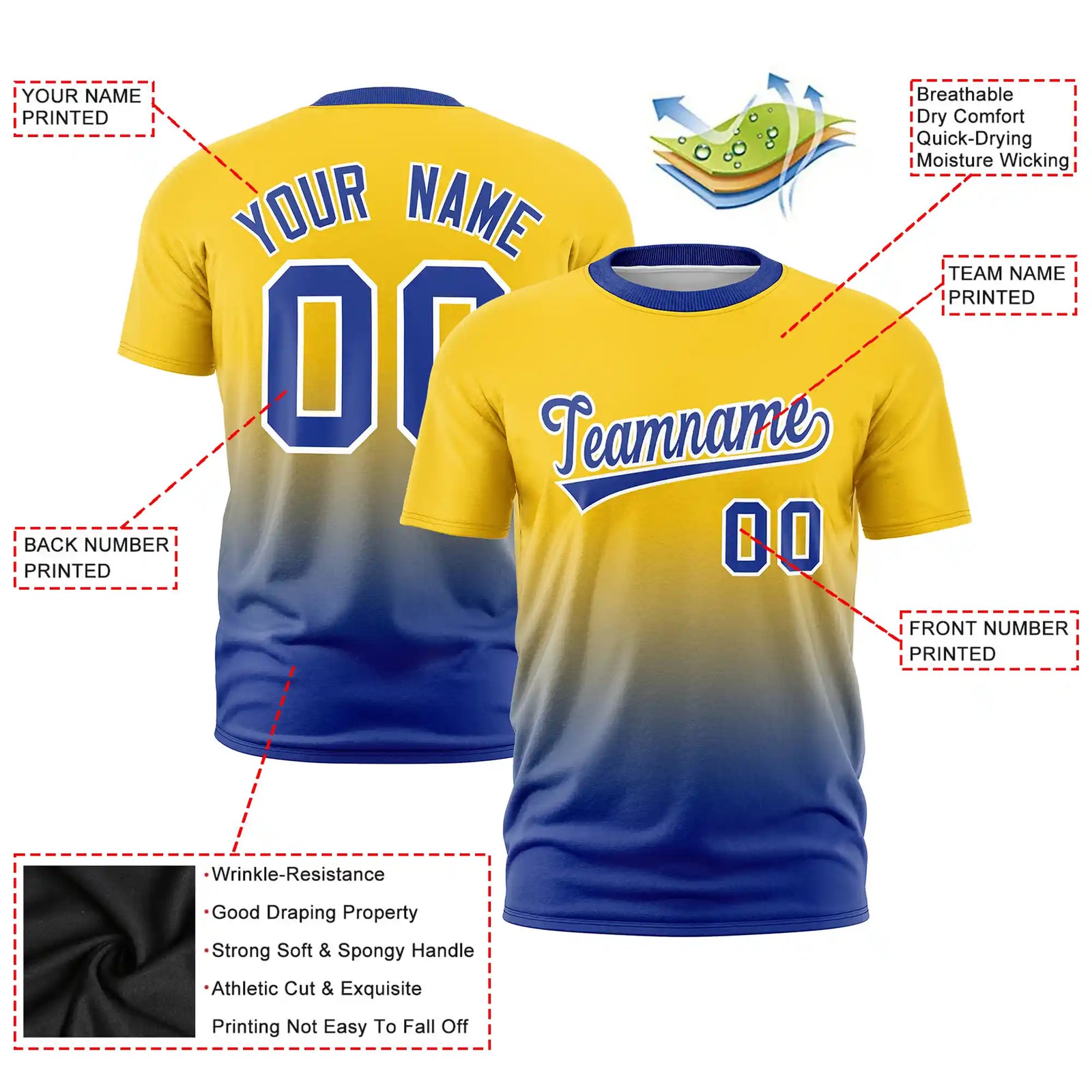 Custom Gold01-Royal Blue Gradient Fashion Design Performance T-Shirt