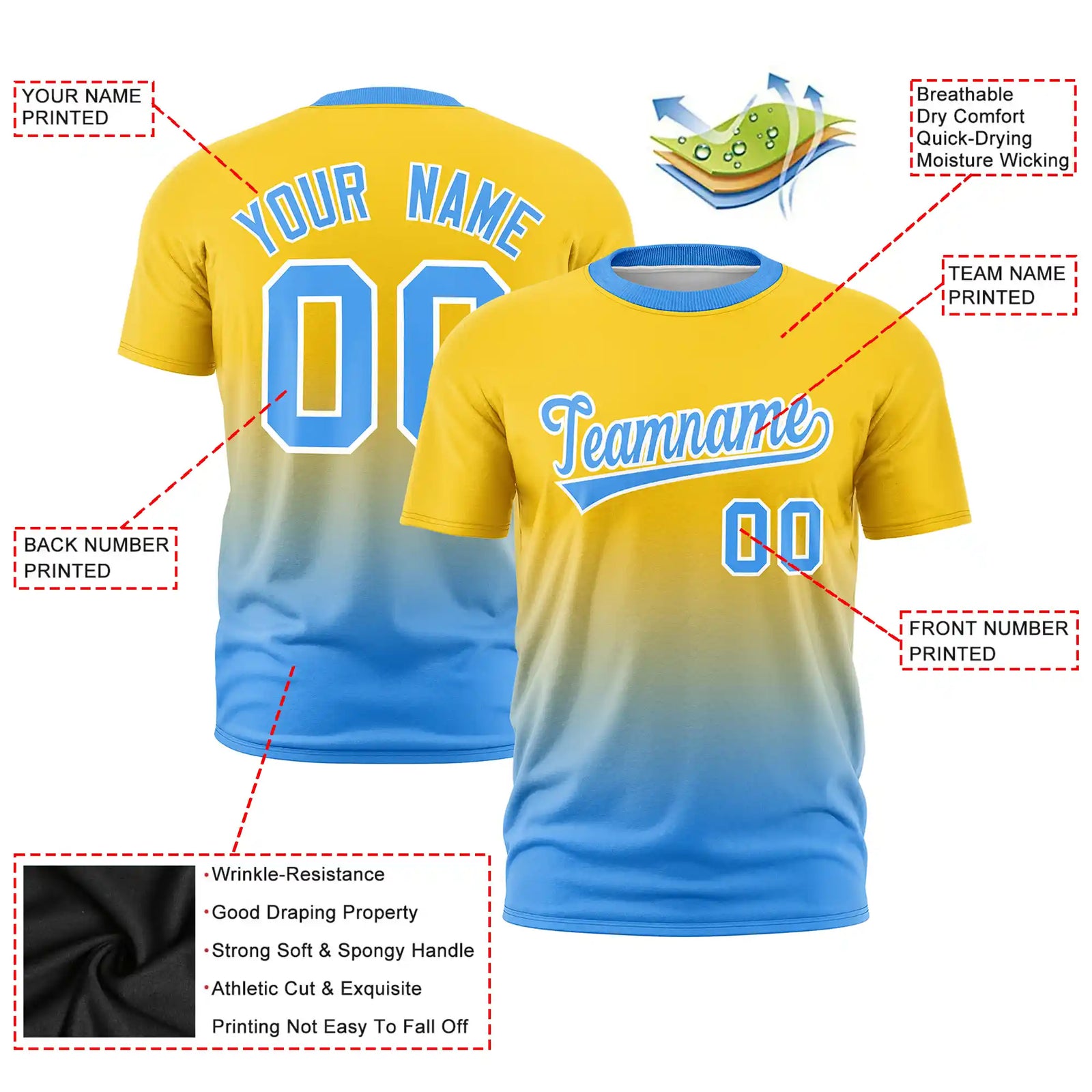 Custom Gold01-Powder Blue Gradient Fashion Design Performance T-Shirt