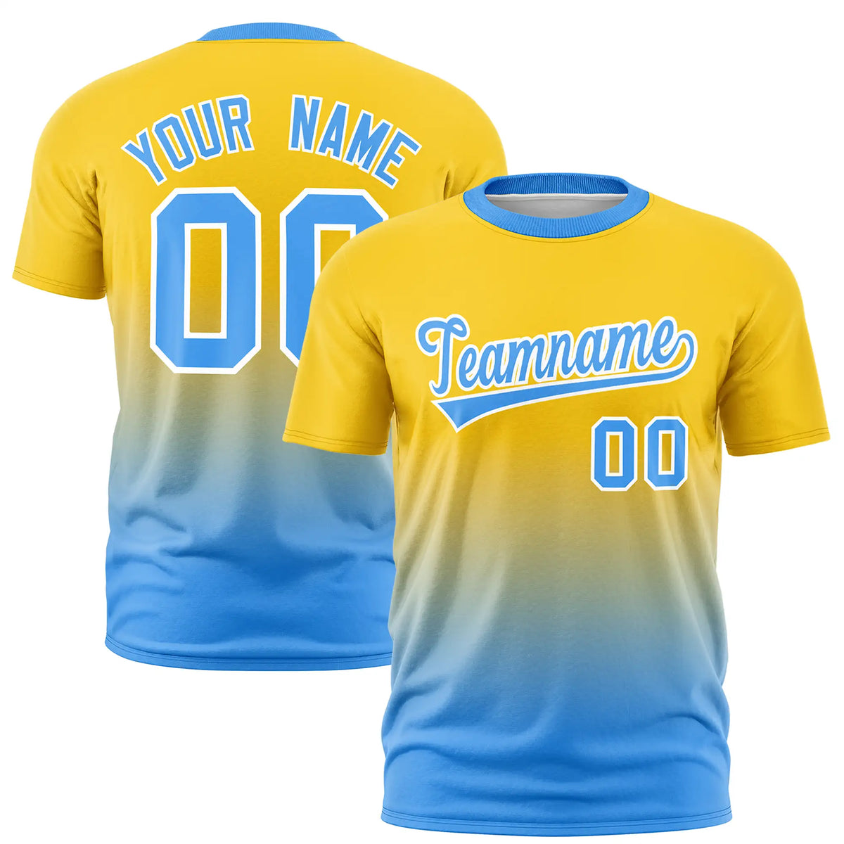 Custom Gold01-Powder Blue Gradient Fashion Design Performance T-Shirt