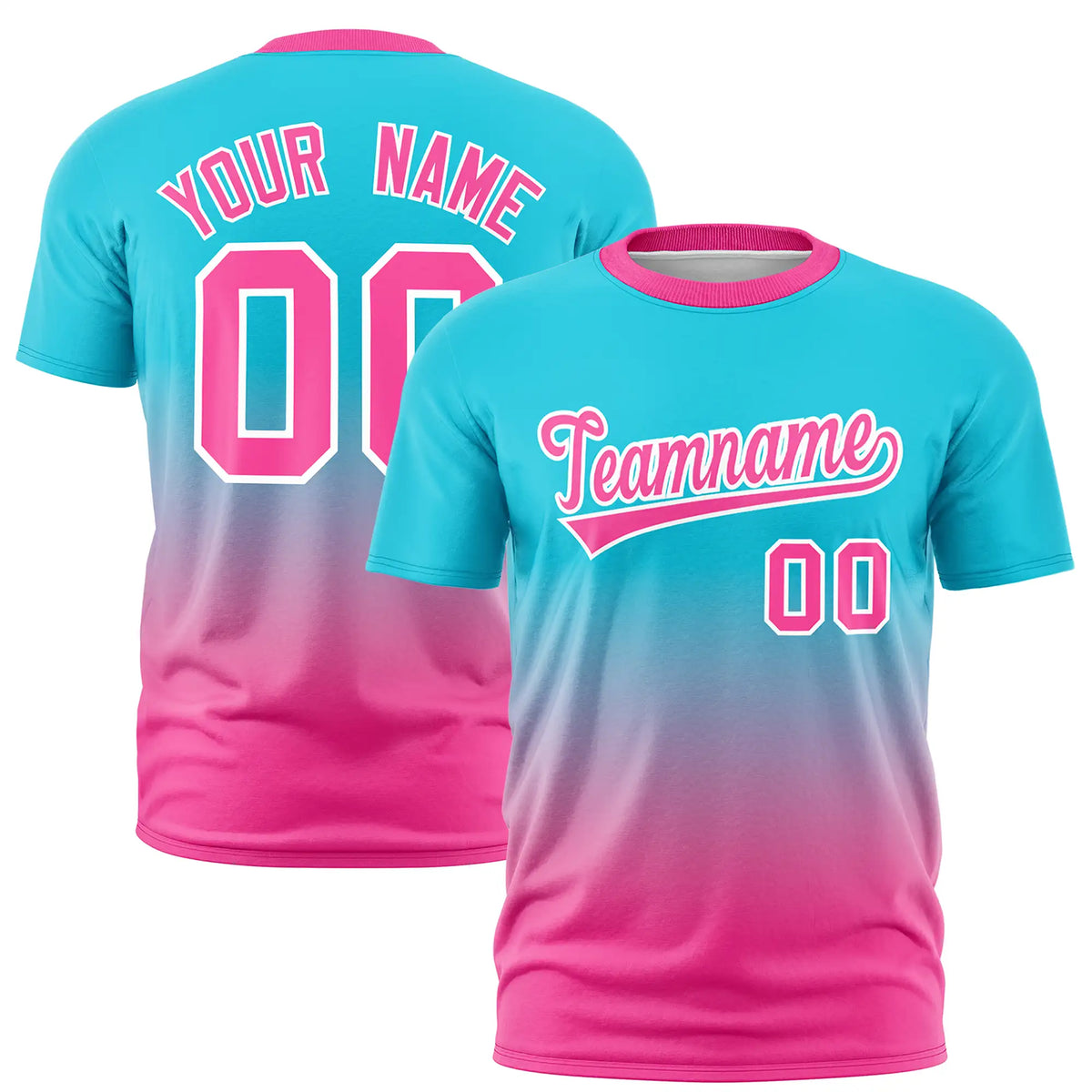 Custom Sky Blue-Pink Gradient Fashion Design Performance T-Shirt