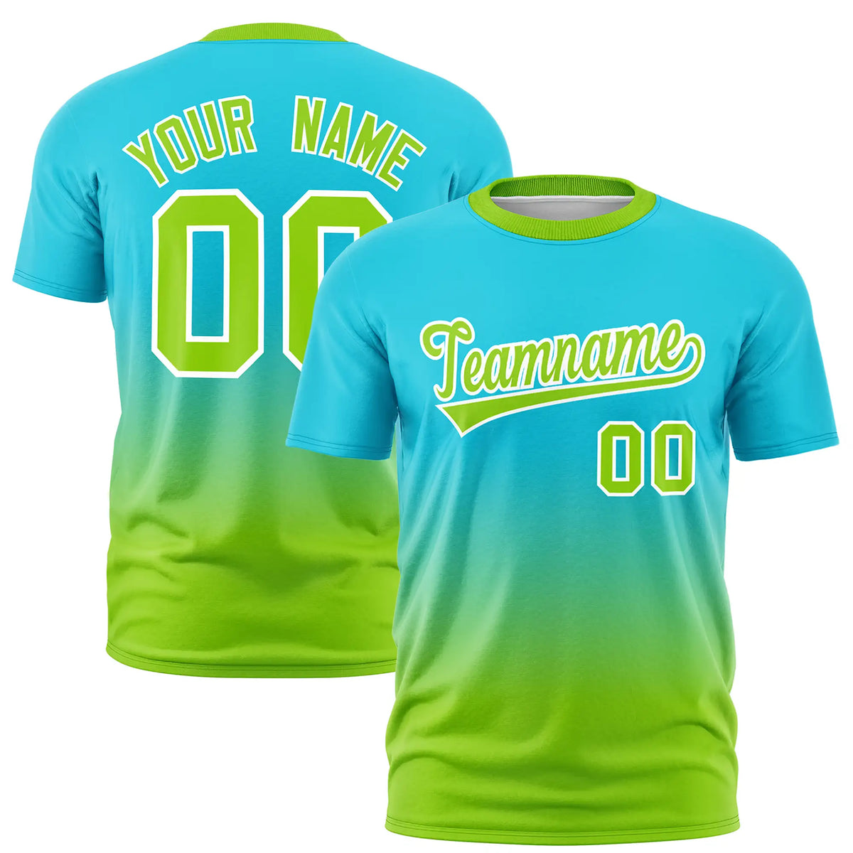 Custom Sky Blue-Neon Green Gradient Fashion Design Performance T-Shirt