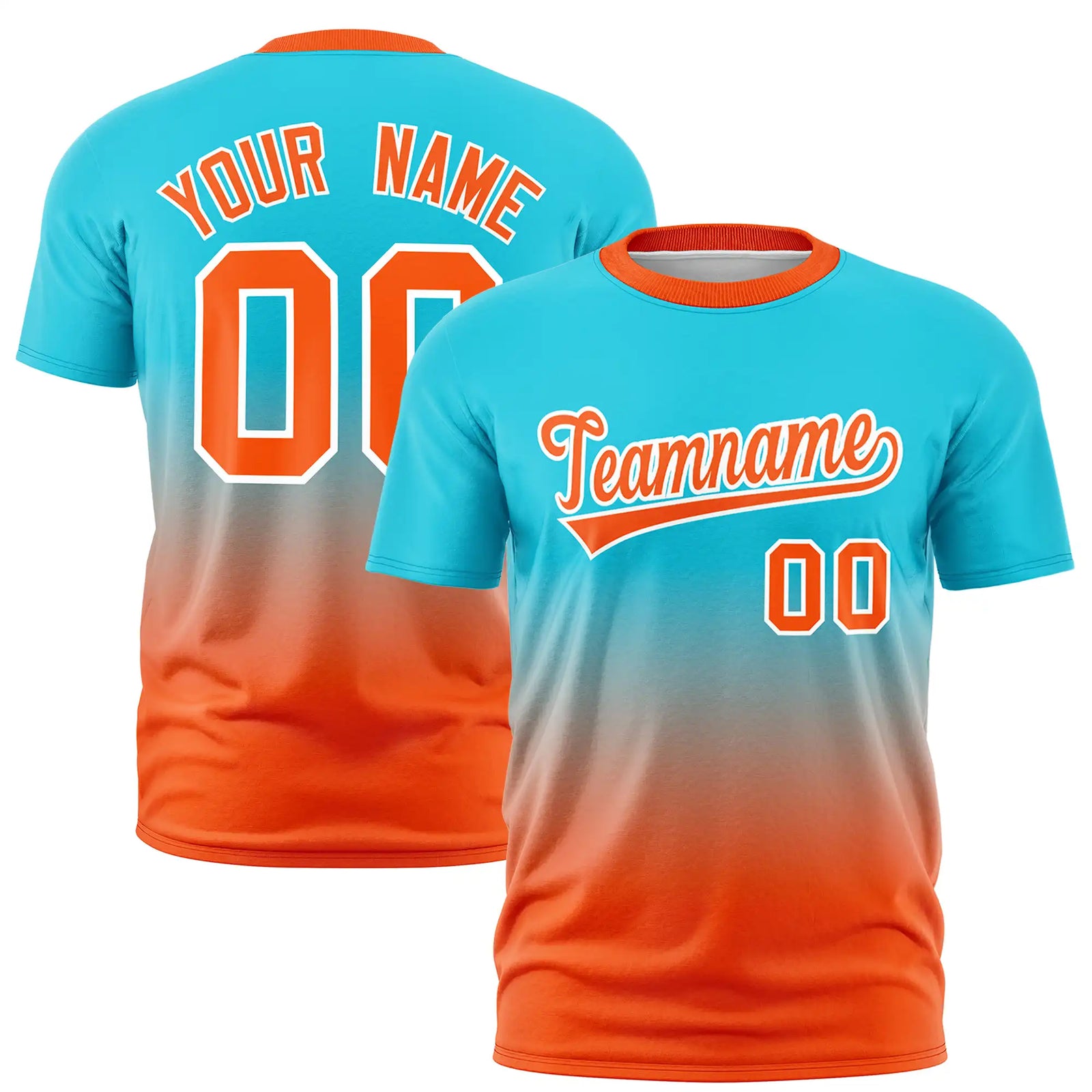 Custom Sky Blue-Orange Gradient Fashion Design Performance T-Shirt