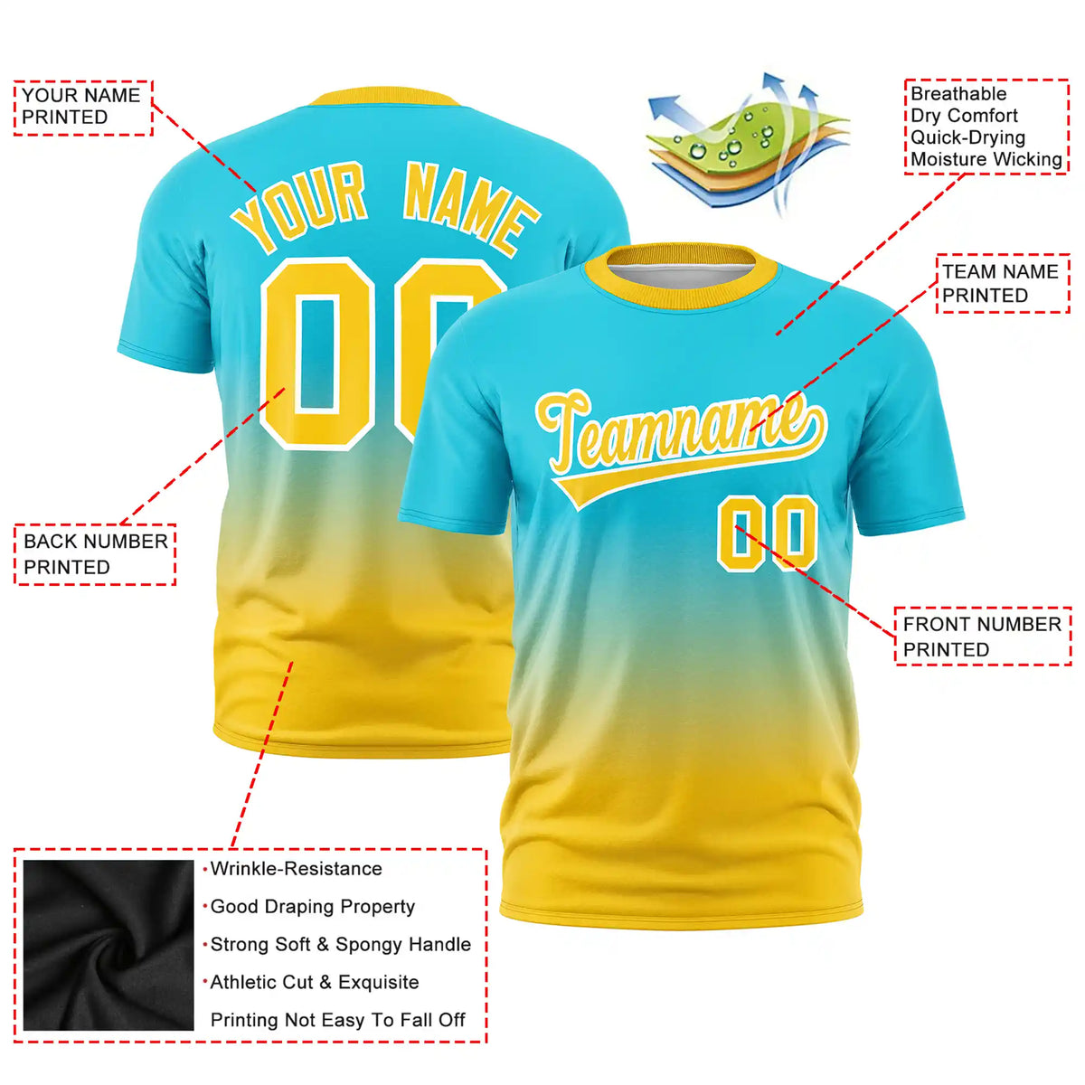 Custom Sky Blue-Gold01 Gradient Fashion Design Performance T-Shirt