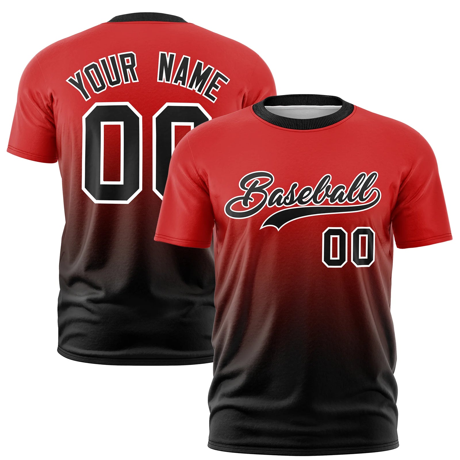 Custom Red-Black Gradient Fashion Design Performance T-Shirt