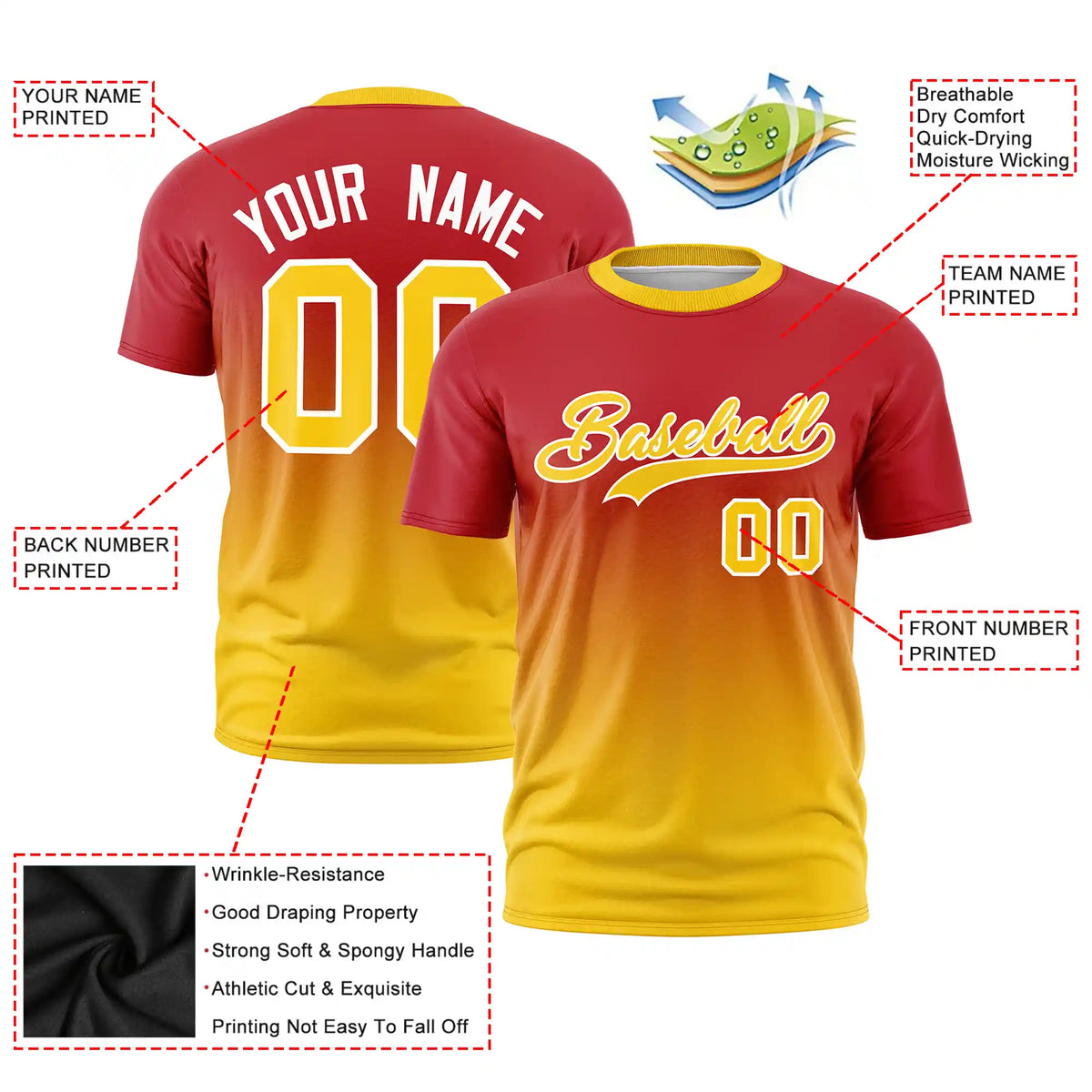Custom Red-Gold01 Gradient Fashion Design Performance T-Shirt