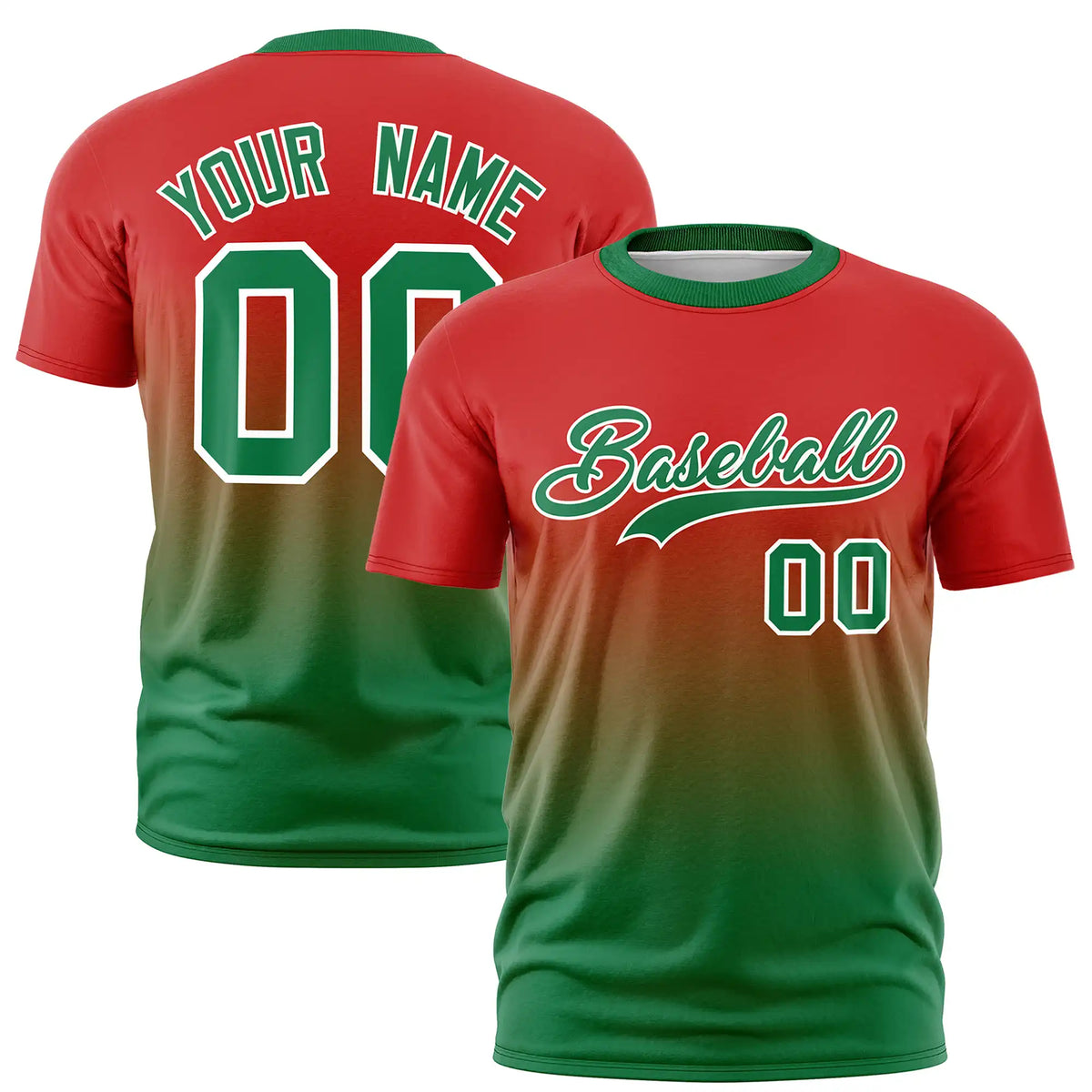 Custom Red-Kelly Green Gradient Fashion Design Performance T-Shirt