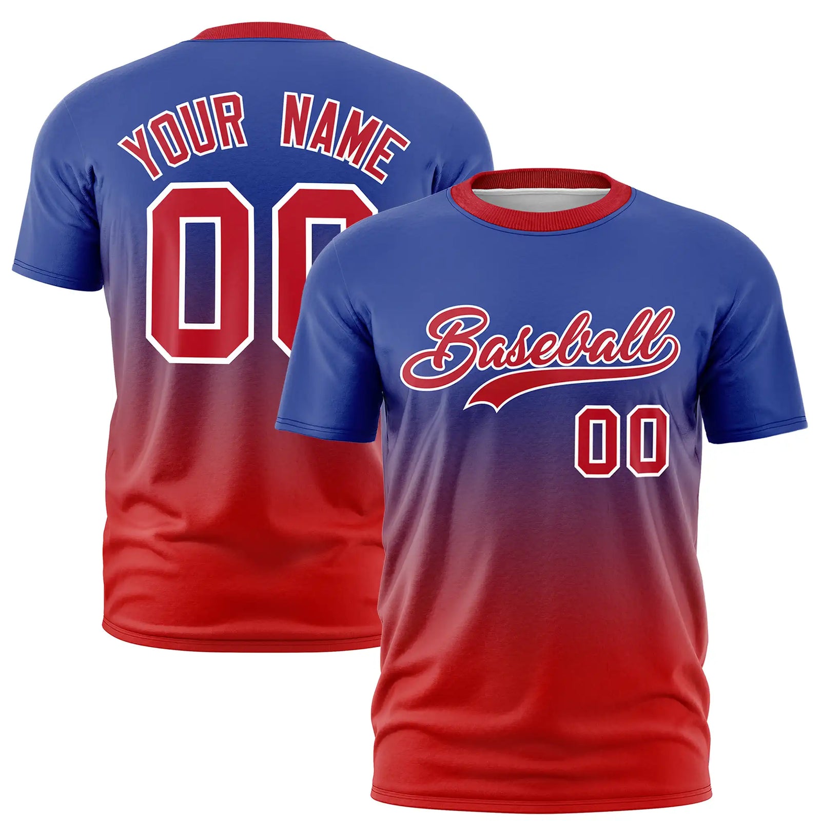 Custom Royal Blue-Red Gradient Fashion Design Performance T-Shirt