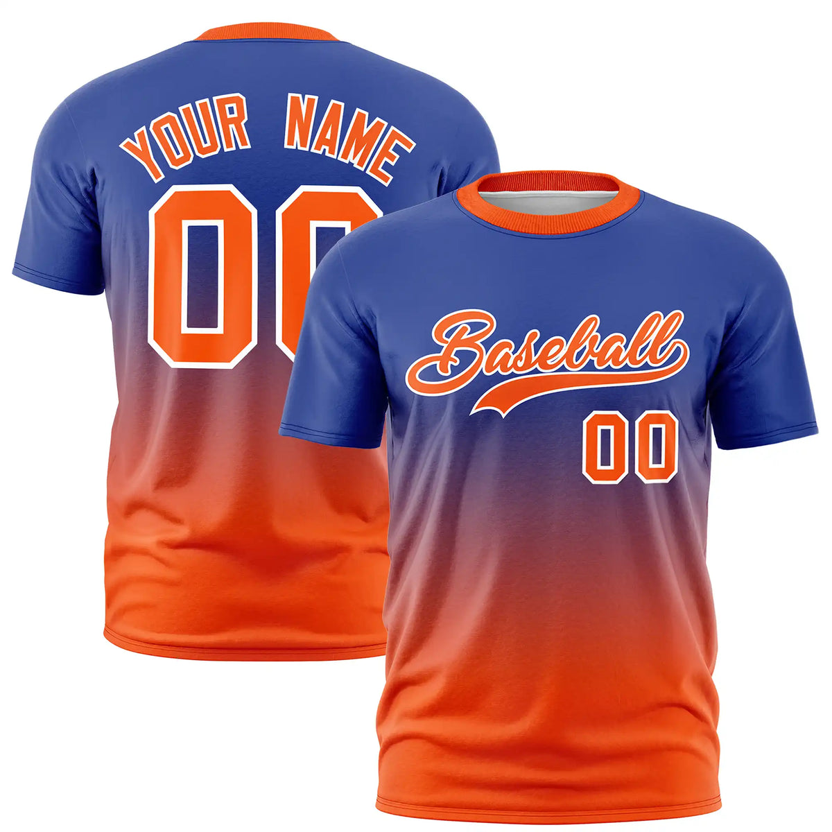 Custom Royal Blue-Orange Gradient Fashion Design Performance T-Shirt