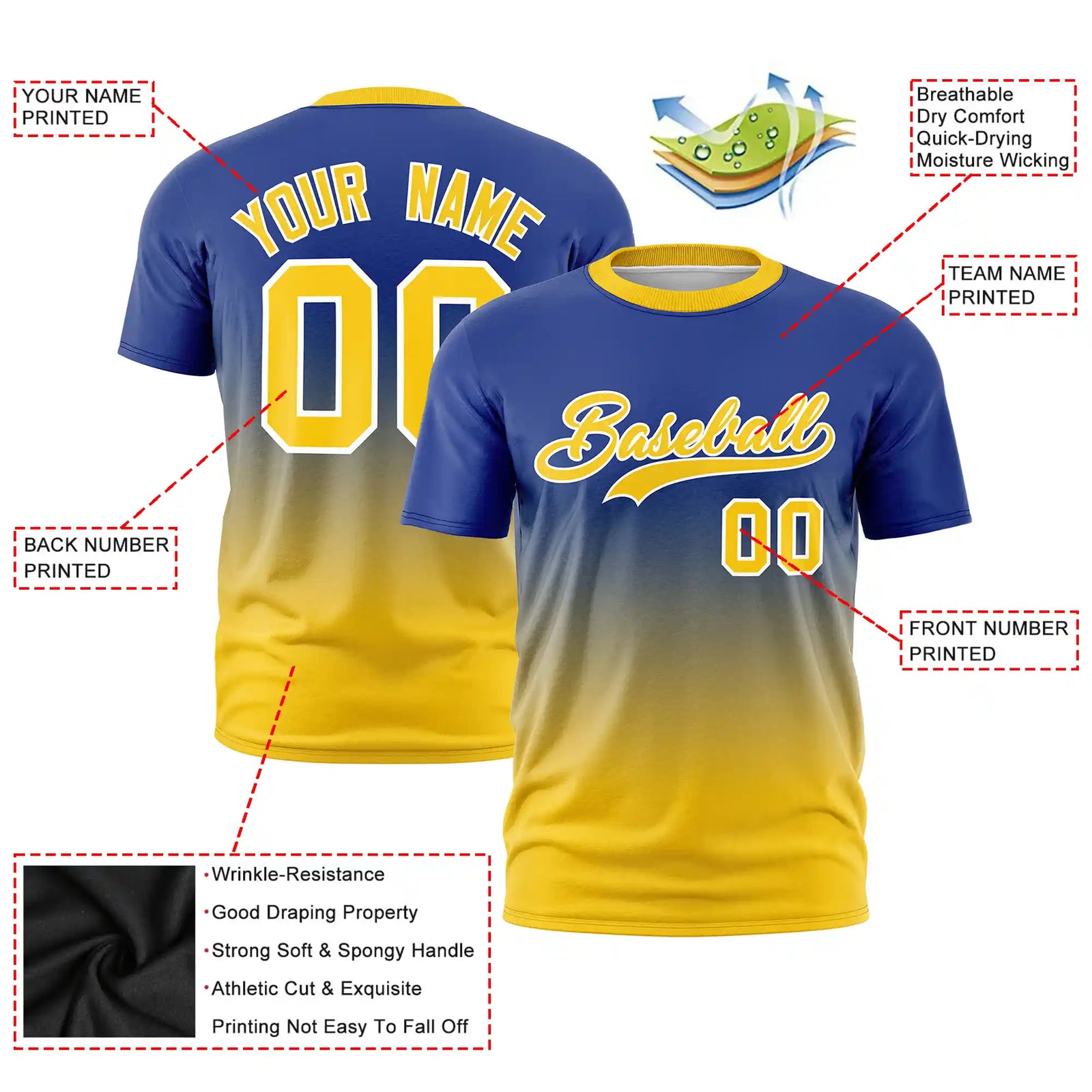 Custom Royal Blue-Gold01 Gradient Fashion Design Performance T-Shirt
