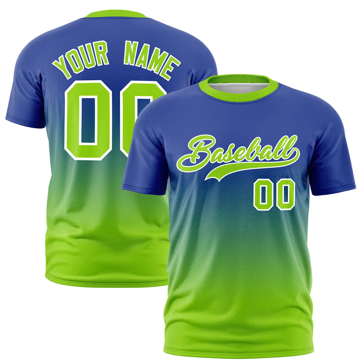 Custom Royal Blue-Neon Green Gradient Fashion Design Performance T-Shirt