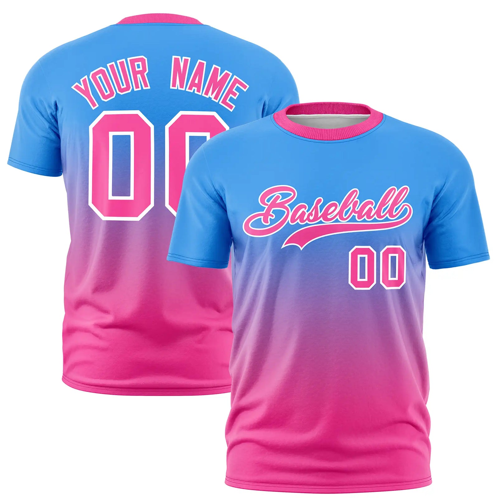 Custom Powder Blue-Pink Gradient Fashion Design Performance T-Shirt