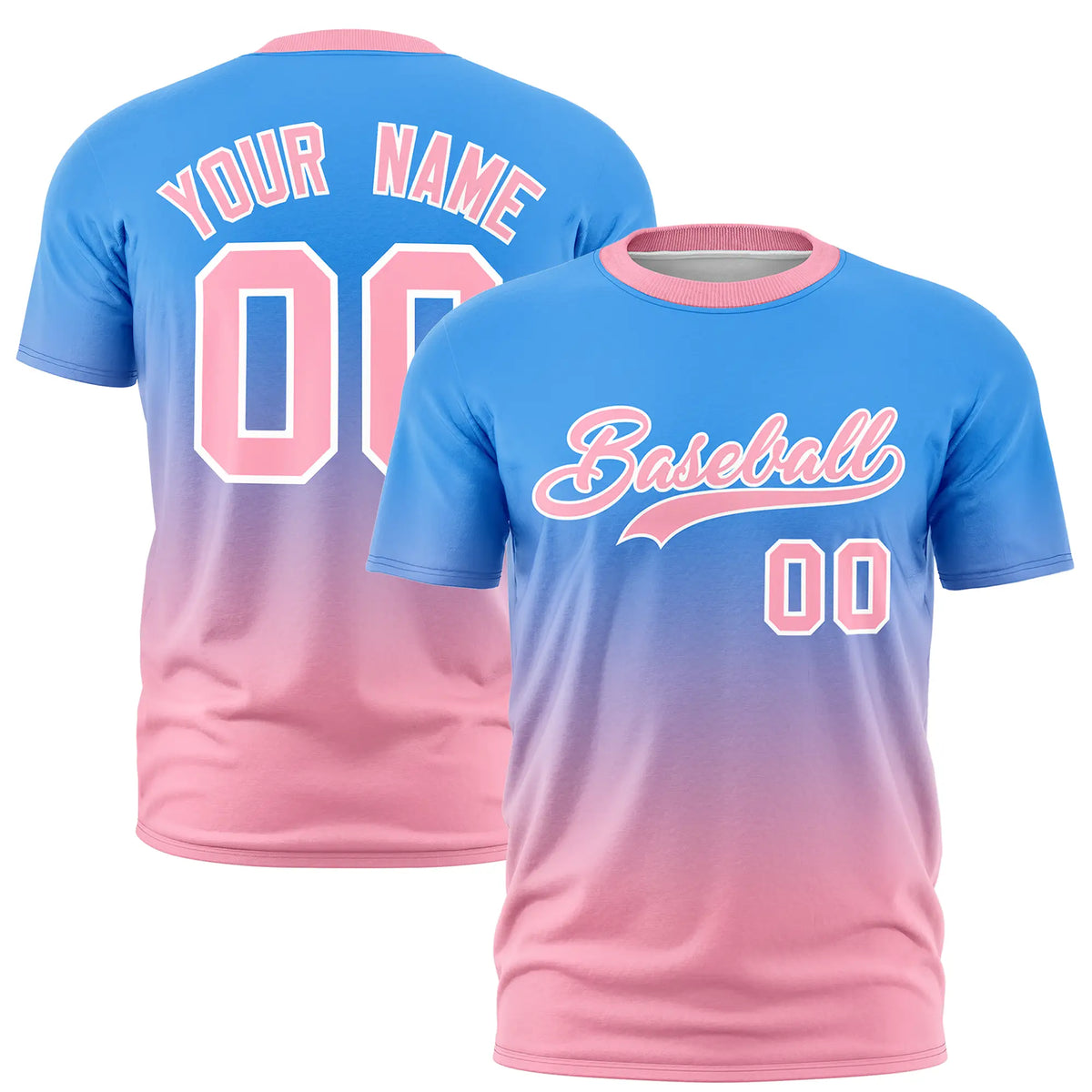 Custom Powder Blue-Light Pink Gradient Fashion Design Performance T-Shirt