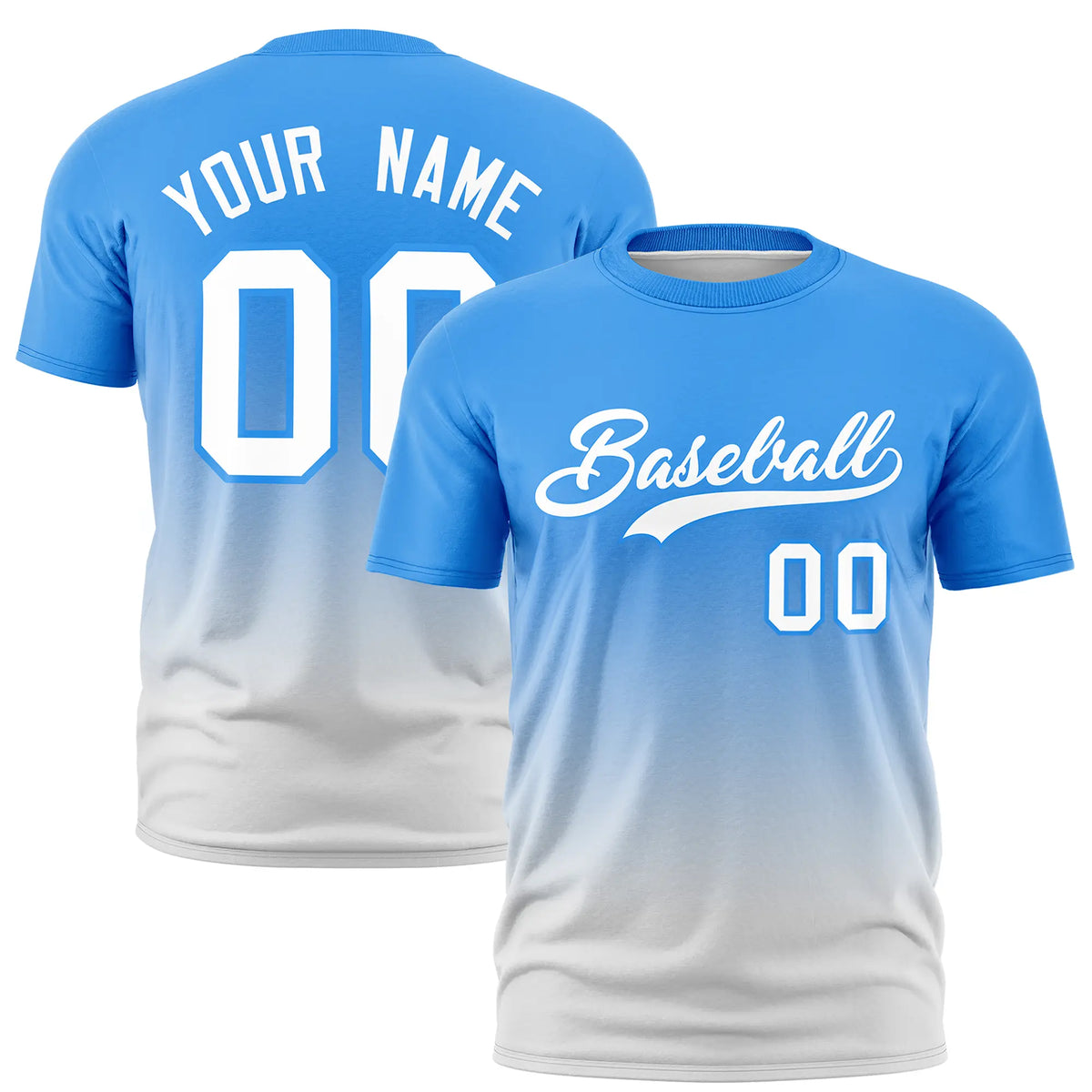 Custom Powder Blue-Gray Gradient Fashion Design Performance T-Shirt
