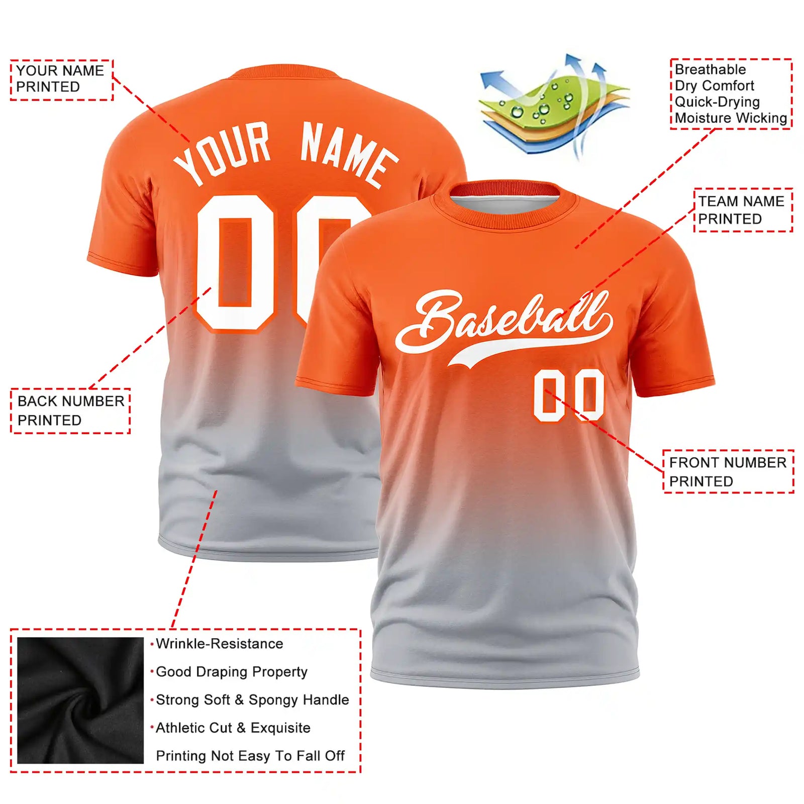 Custom Orange-Gray Gradient Fashion Design Performance T-Shirt