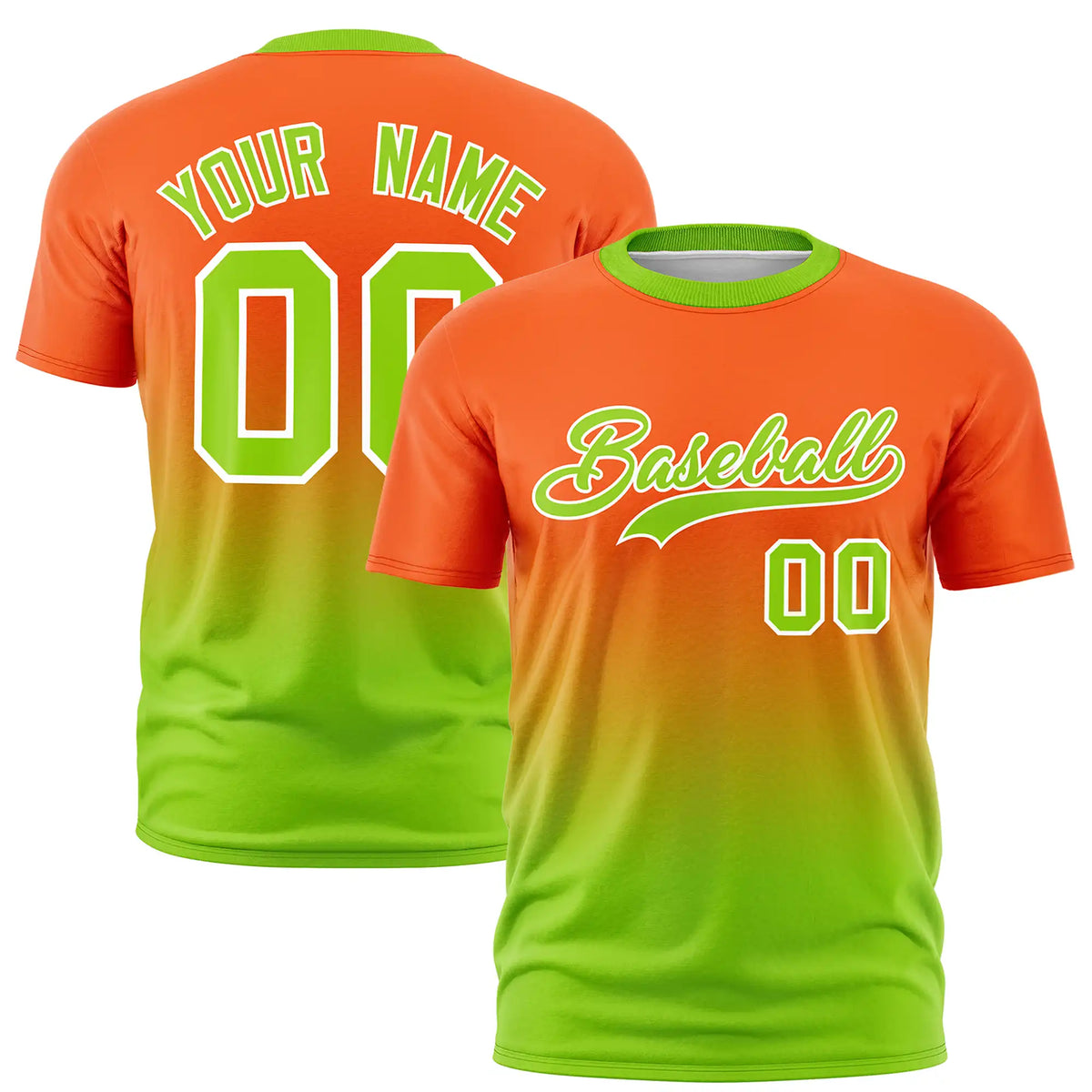 Custom Orange-Neon Green Gradient Fashion Design Performance T-Shirt