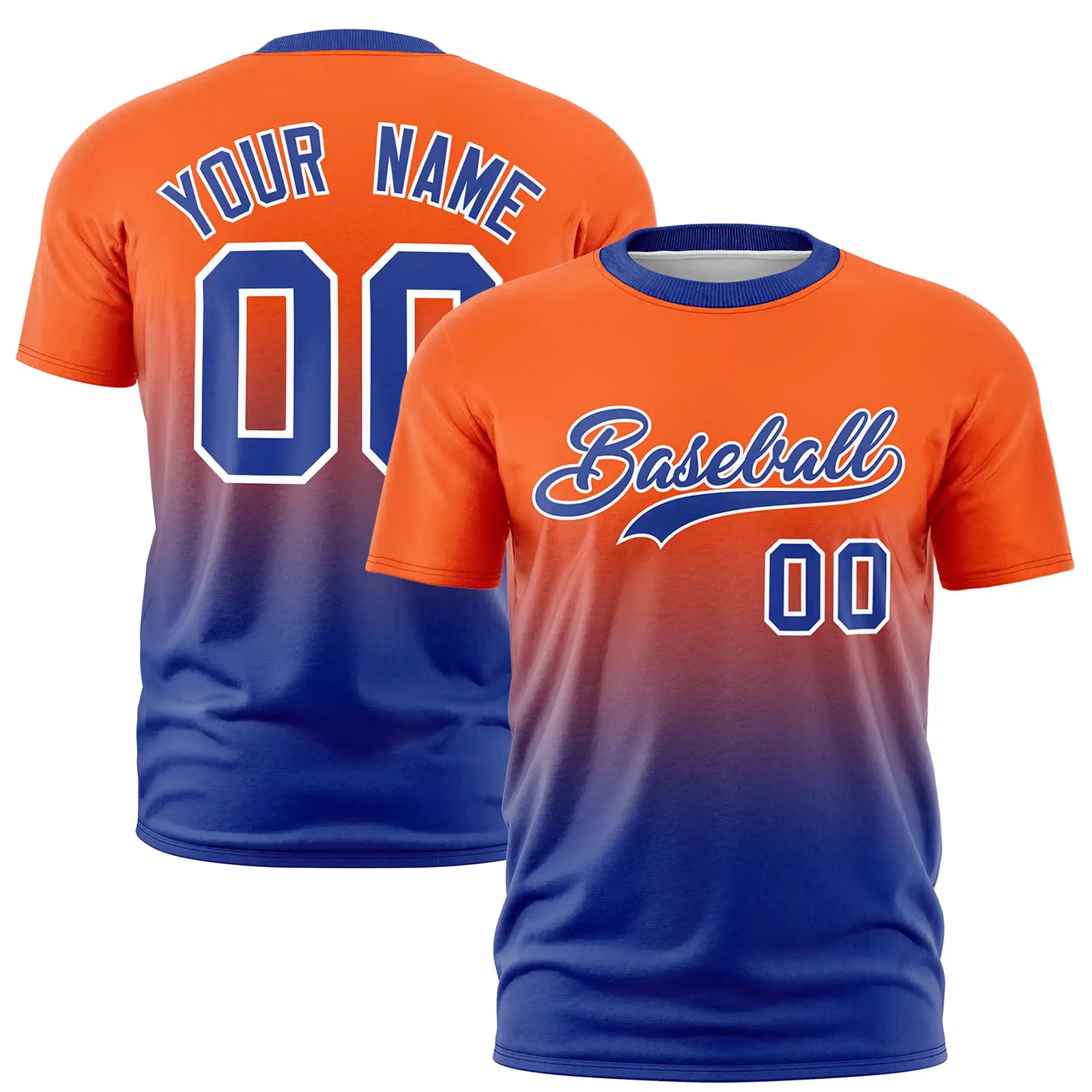 Custom Orange-Royal Blue Gradient Fashion Design Performance T-Shirt