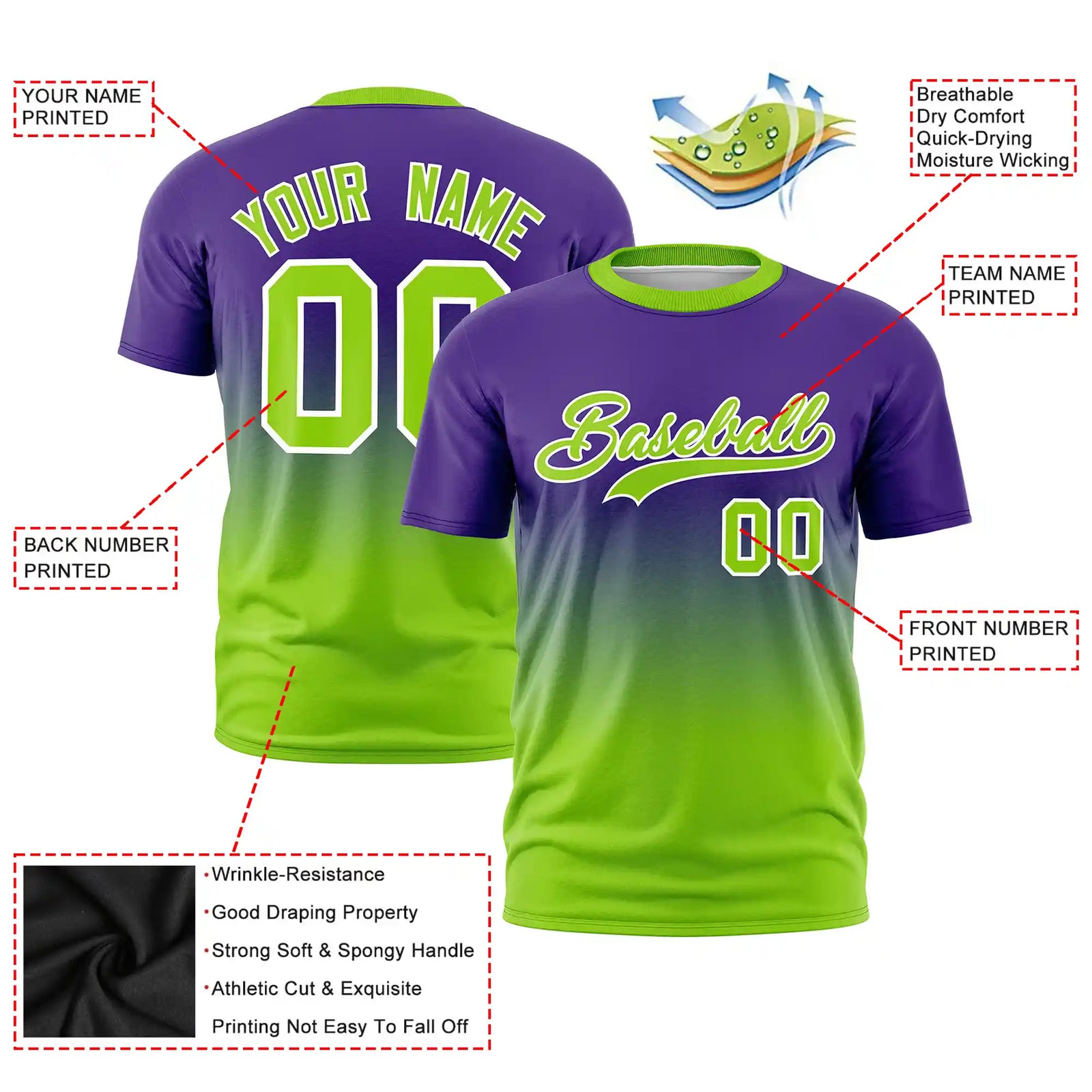 Custom Purple-Neon Green Gradient Fashion Design Performance T-Shirt