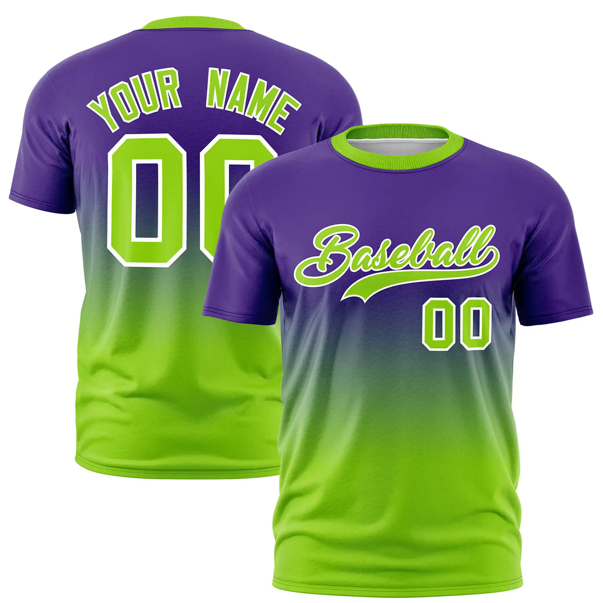 Custom Purple-Neon Green Gradient Fashion Design Performance T-Shirt
