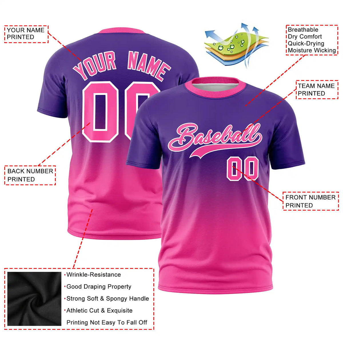 Custom Purple-Pink Gradient Fashion Design Performance T-Shirt