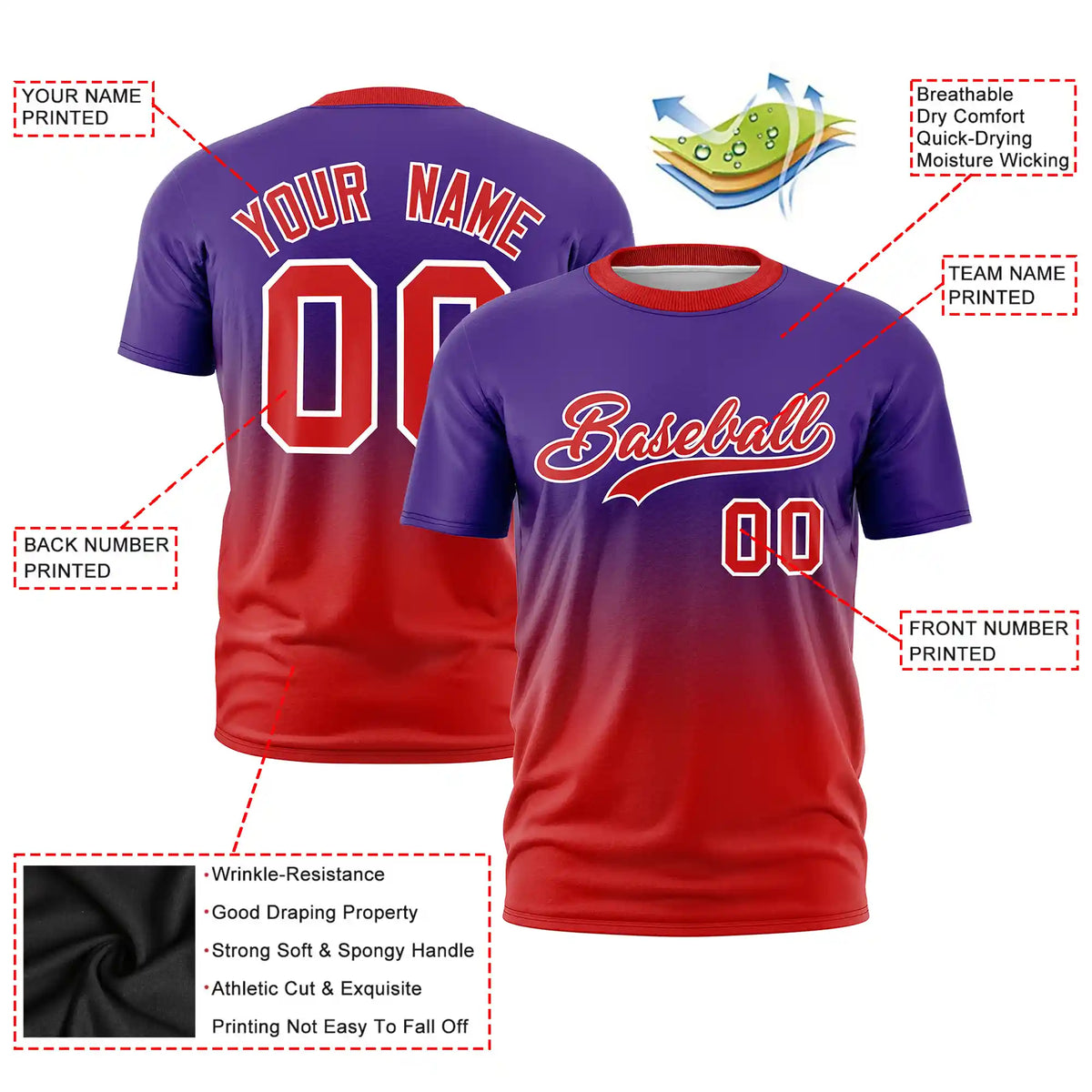 Custom Purple-Red Gradient Fashion Design Performance T-Shirt