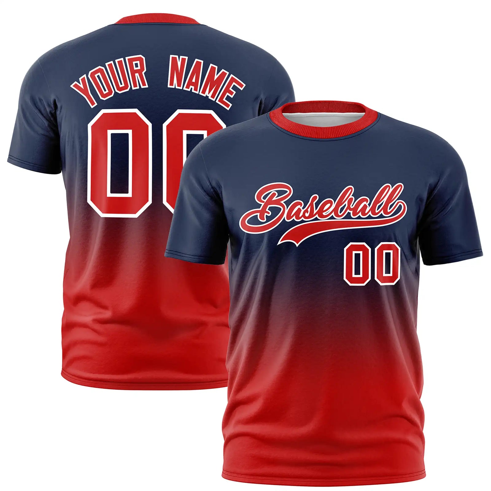 Custom Navy-Red Gradient Fashion Design Performance T-Shirt